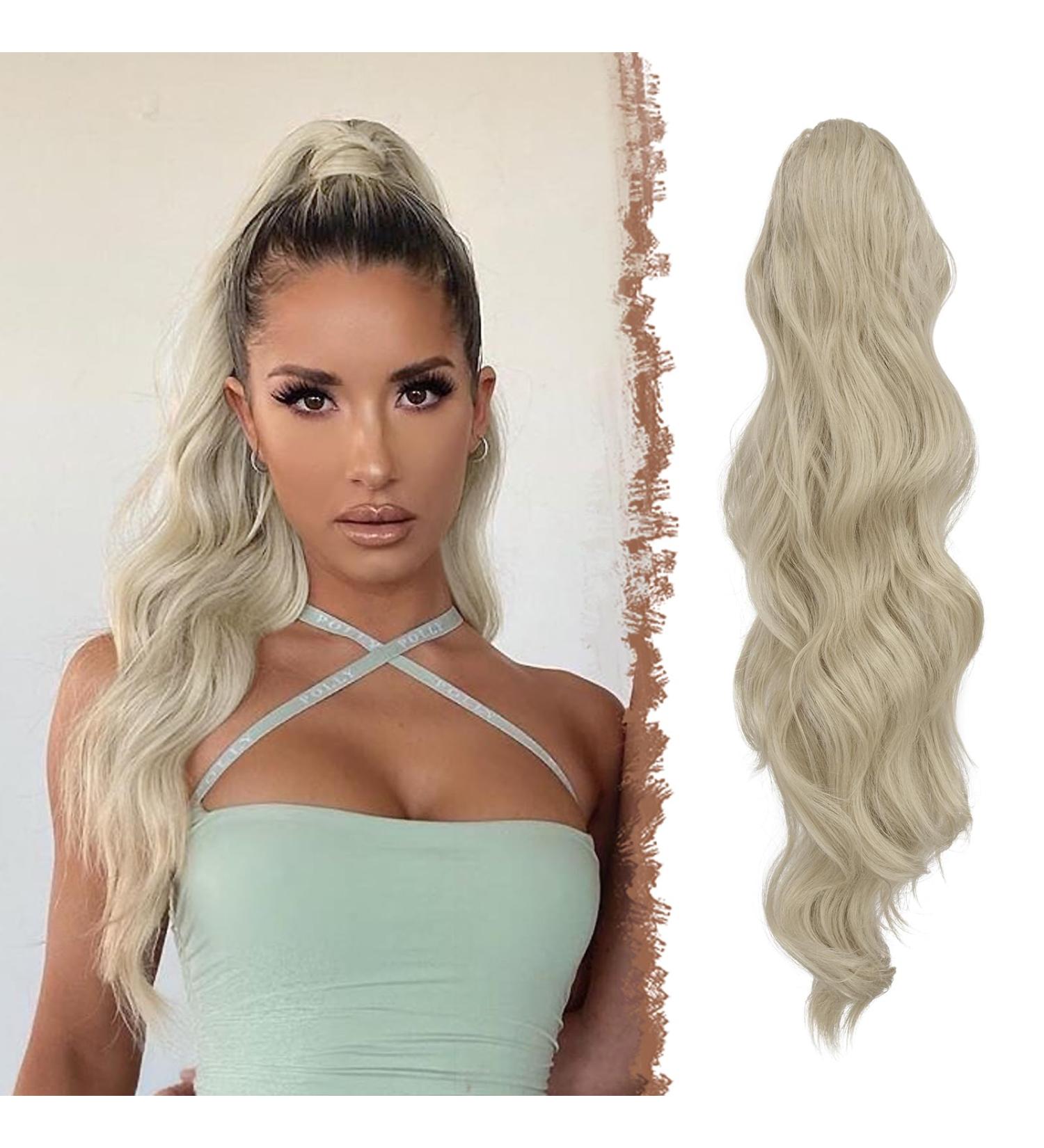 Feshfen Ashblond 60cm Ponytail Hair Extension - Wavy Curly Synthetic Hair Part for Women - Buy Online on GoSupps.com