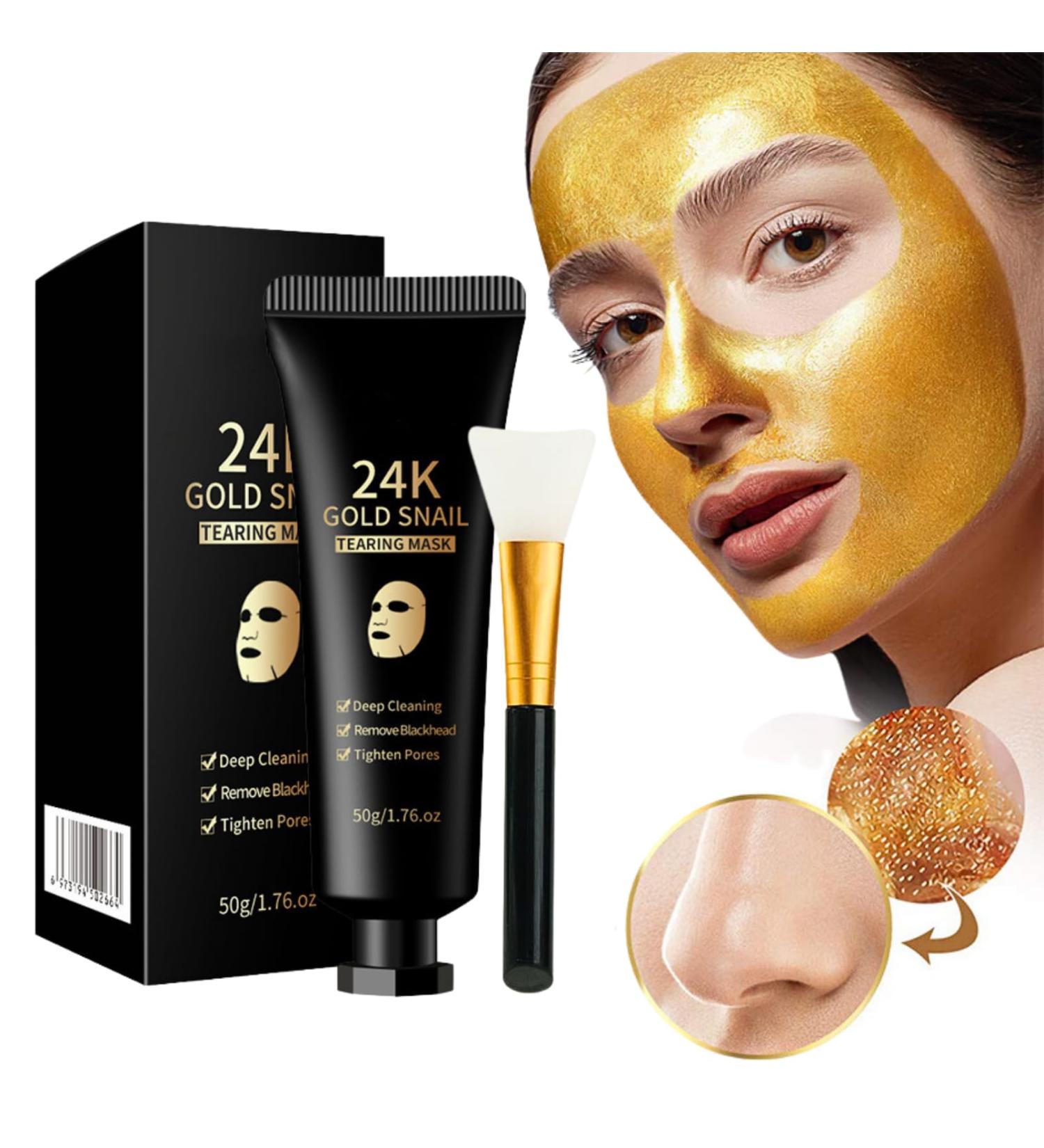 Blackhead Remover Peel Off Face Masks Gold Snail Peel Off Face Mask Set with Brush Gold Face Masks Skincare Peel Off for Dirt Acne Pores Shrinking Purifying Deep Cleansing Gold Mask - Buy Online on GoSupps.com