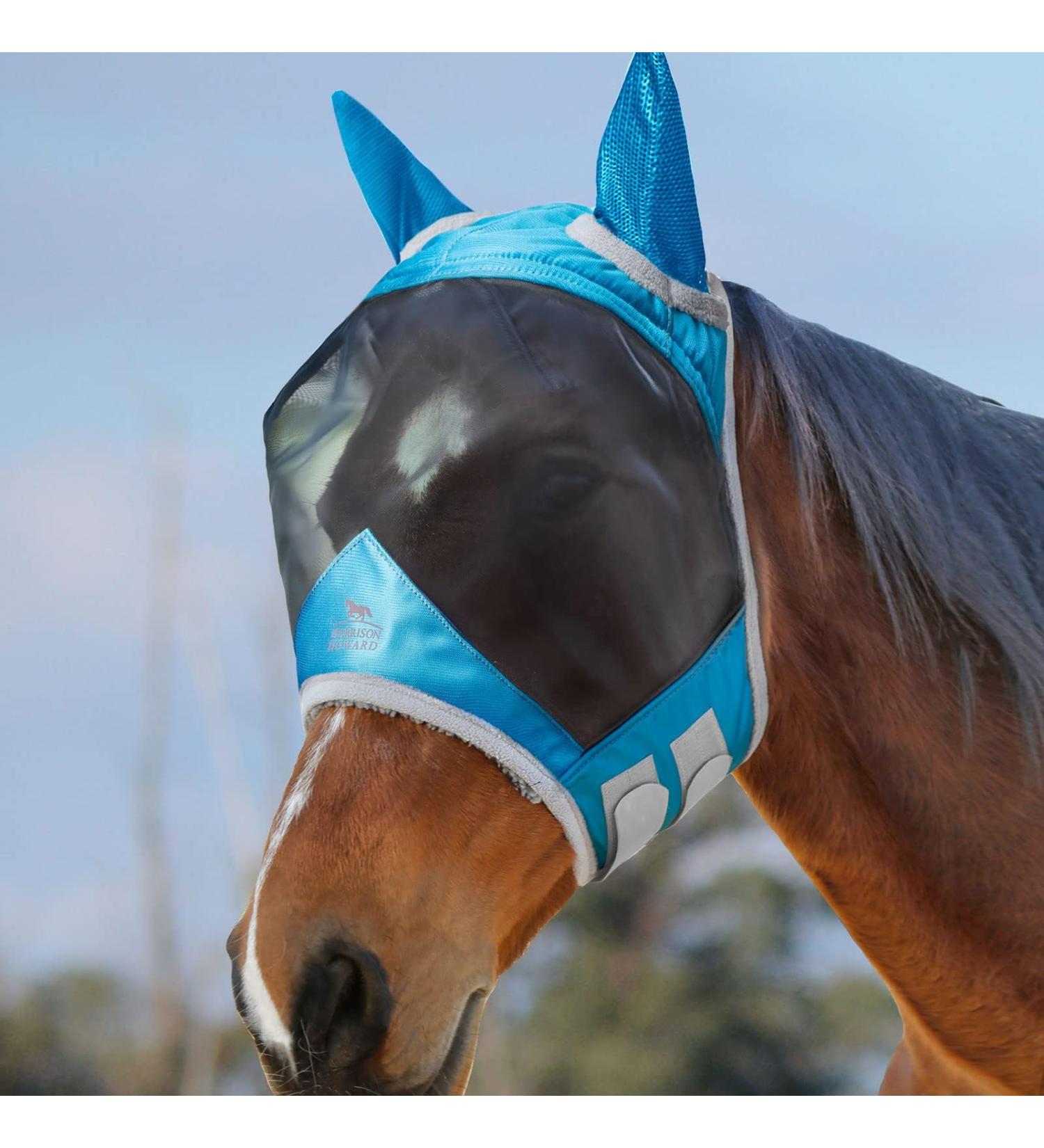 Harrison Howard Caremaster Pro Luminous Horse Fly Mask | UV Protection Fleece Padding & Ear Protection - XL Cold Blood Voodoo Blue - Buy Online on GoSupps.com