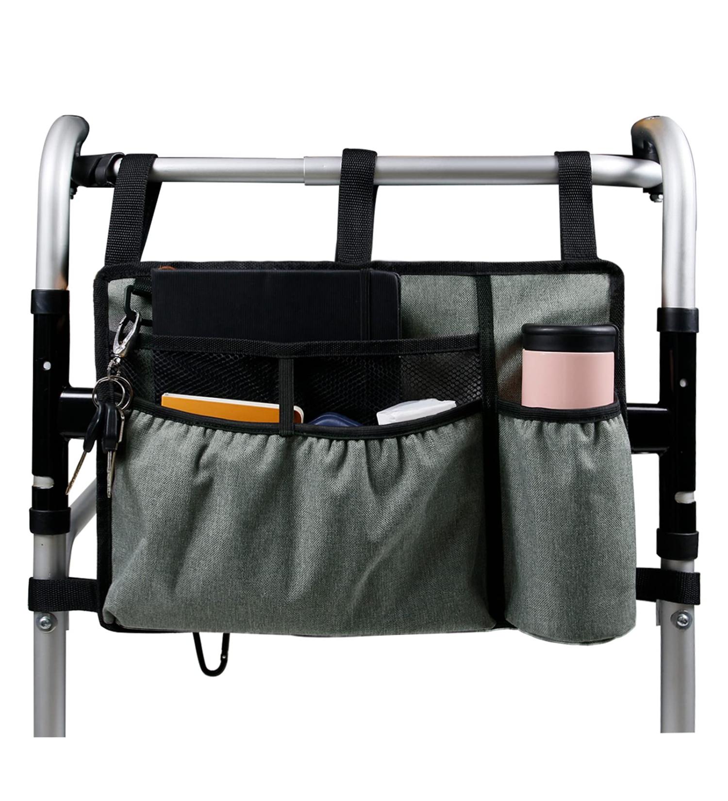 Rookin Walker Bag Walker Organizer Pouch Attachments Bags with Cup Holder Large Capacity Accessory Basket Provides Hands Free Storage for Wheelchair Rollator Grey - Buy Online on GoSupps.com