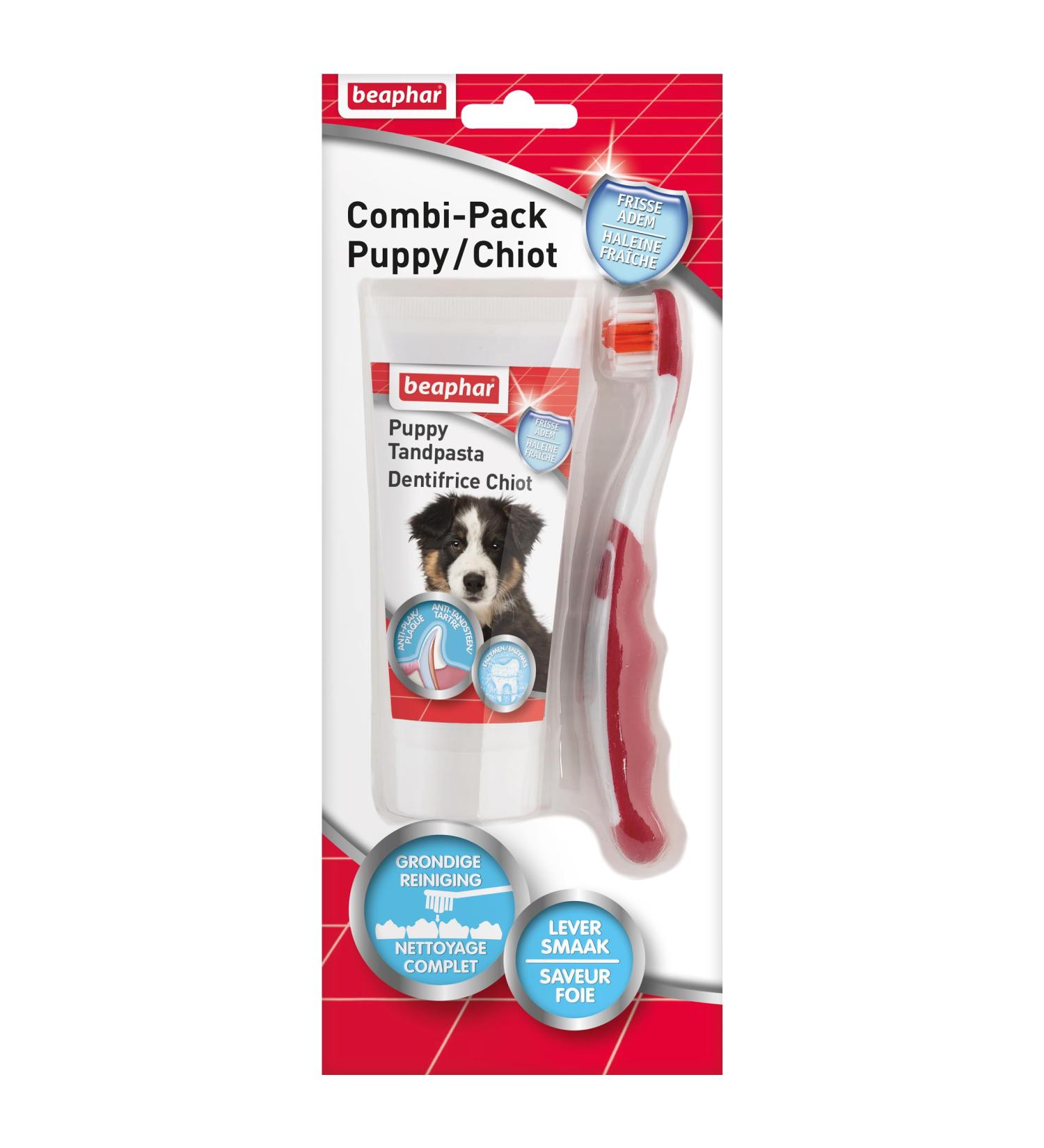 Beaphar - Puppy Combi-Pack: Toothbrush + Fresh Breath Toothpaste for Puppy (50 G Tube) – Removes Plaque – Prevents Tartar Formation – Fights Bad Breath