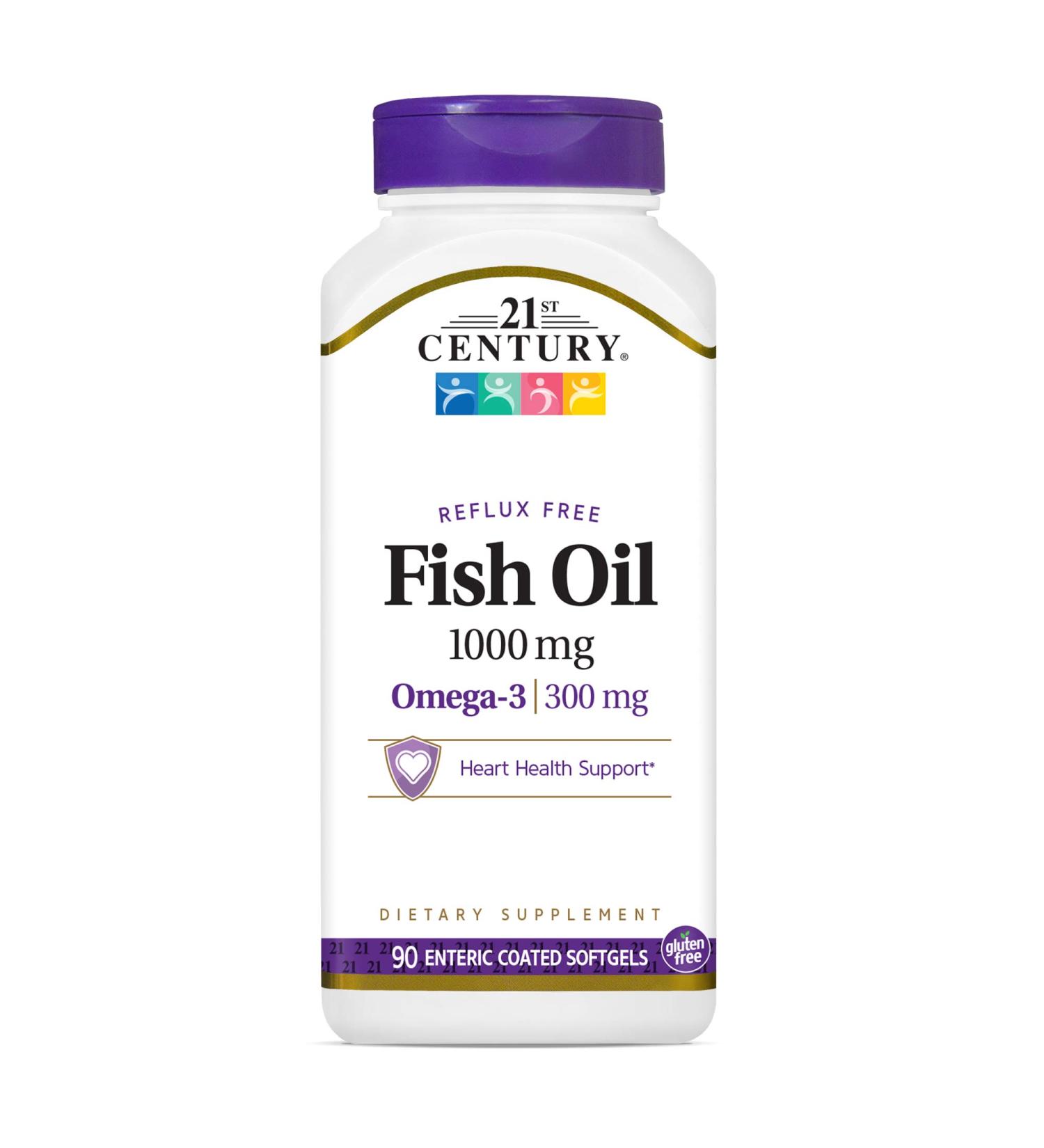21st Century Reflux Free Fish Oil 1000 mg - 90 Enteric Coated Softgels - Buy Online on GoSupps.com