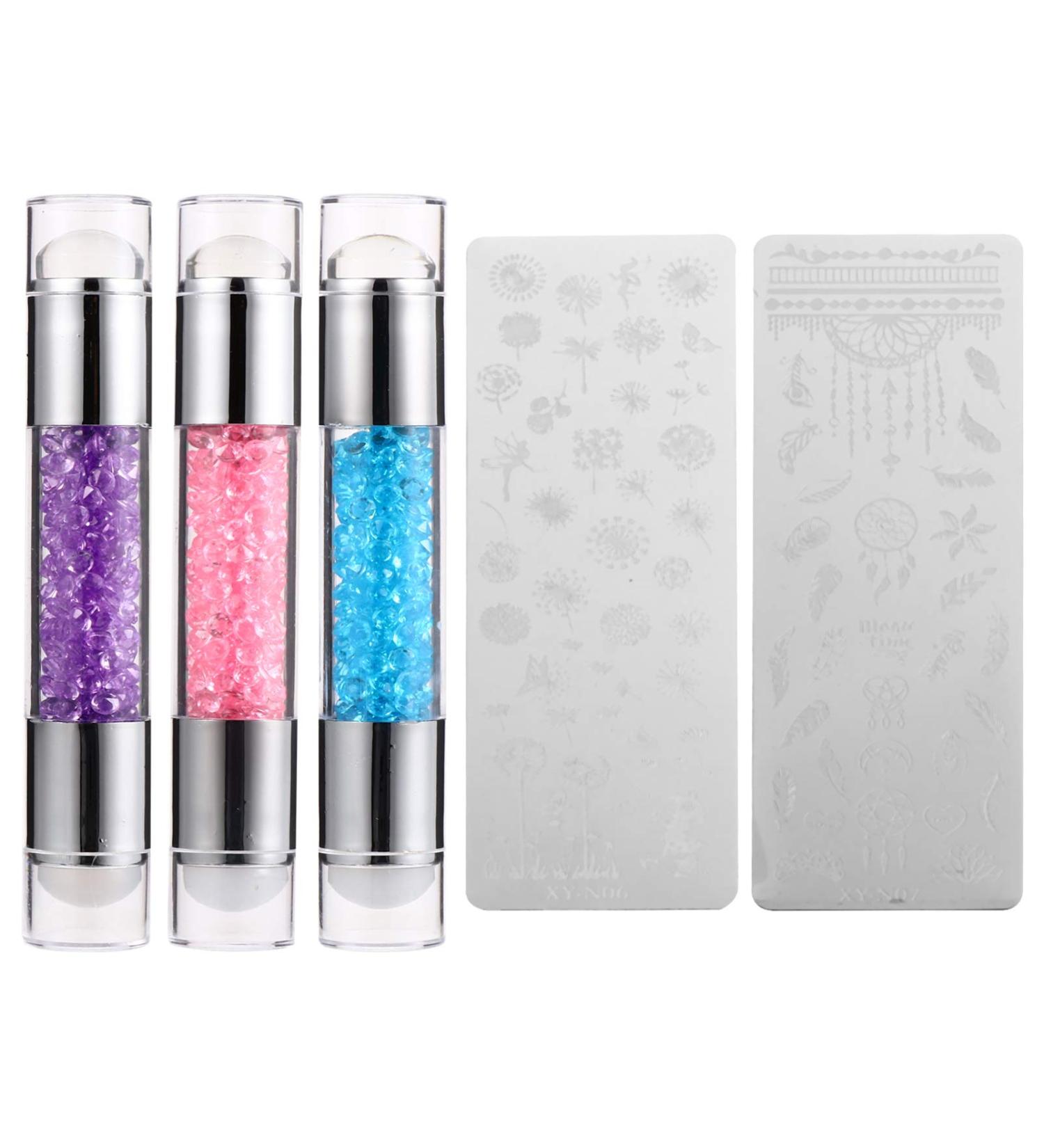 Lurrose Double-Headed Silicone Nail Art Stamp Set - 3 Sets for Perfect Manicure & Nail Design - International Shipping Available - Buy Online on GoSupps.com