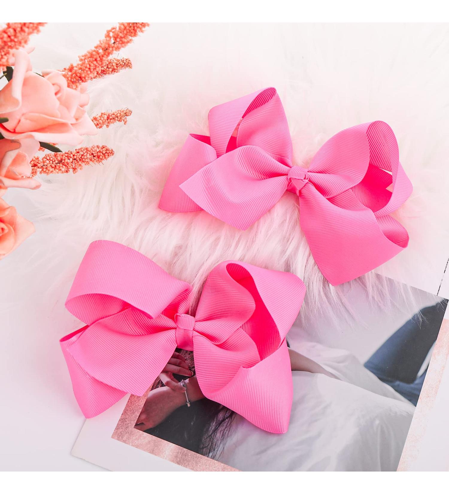 Sibba 6 Inch Ribbon Hair Bows Clips Barrettes Set - Bright Pink Cheerleading Hairpin for Girls | Valentines Day Hair Accessories - Buy Online on GoSupps.com