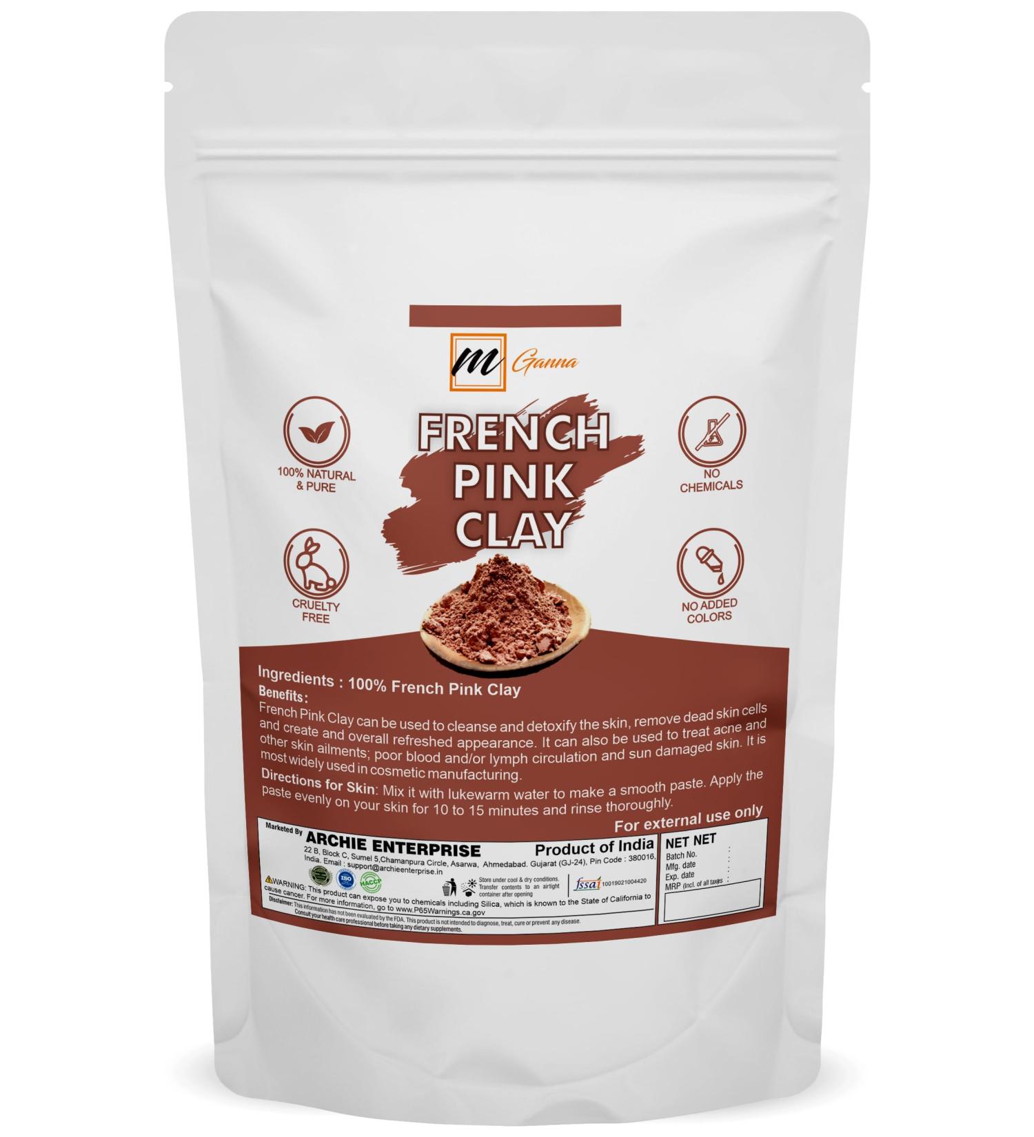 100% Natural French Pink Clay Powder (2 lbs) for DIY Facial Masks Creams Soft Peels Scrubs & Soap Making - Rose Clay 908 Gms - International Shipping Available - Buy Online on GoSupps.com
