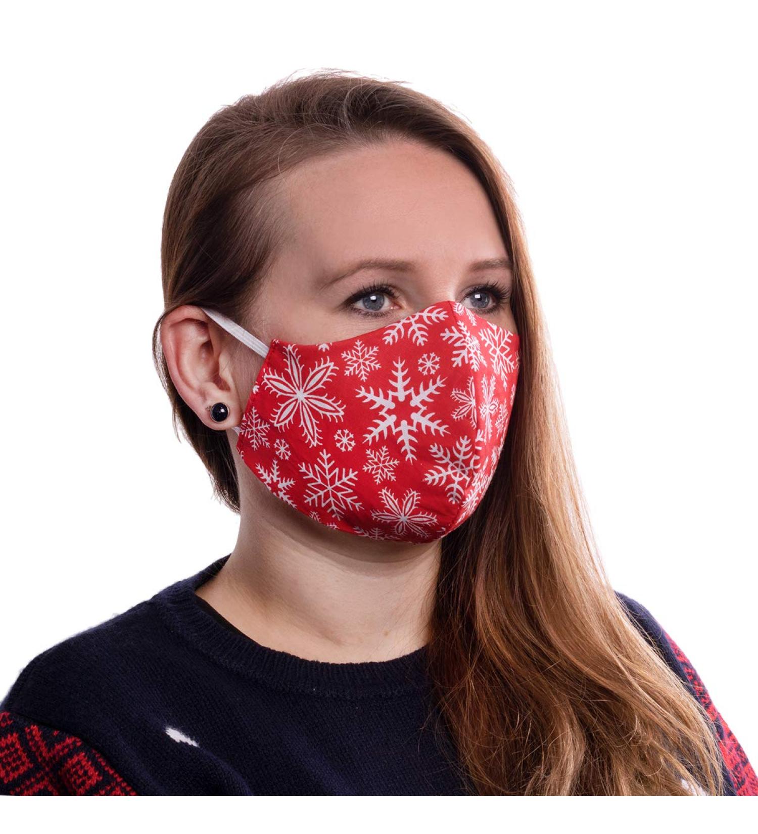 Premium Breathable 3-Layer Fabric Mask - Reusable Black Cotton & Red Snowflake Face Mask for Men & Women - Washable Mouth & Nose Protection - Buy Online on GoSupps.com
