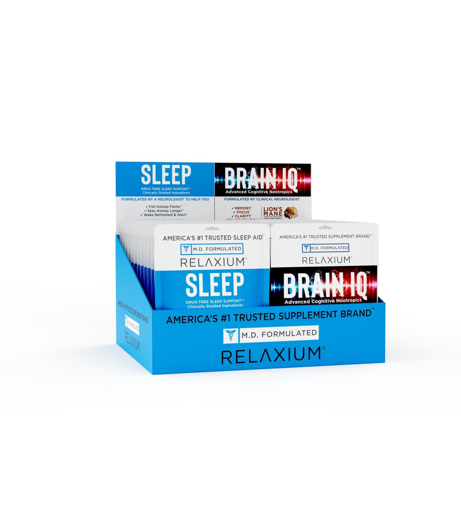 Relaxium Sleep & Brain IQ Capsules Travel Pack Doctor Formulated Sleep Aid & Nootropic Brain Support Melatonin GABA Ashwagandha Focus & Rest Support 24 Pouches - 6CT Each - Buy Online on GoSupps.com