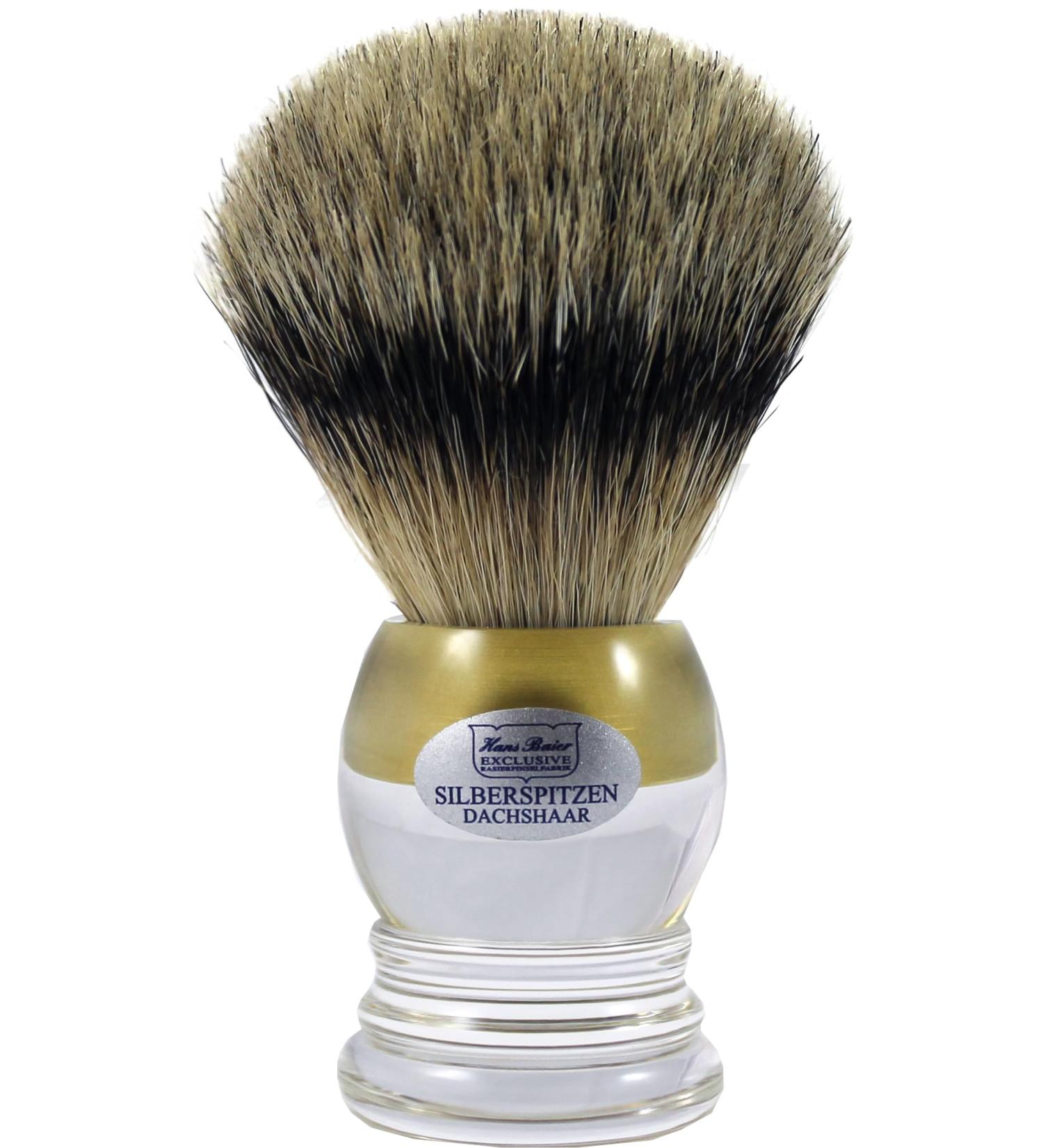Hans Baier Exclusive Shaving Brush Acrylic Clear - Size 2 Gold Stripes