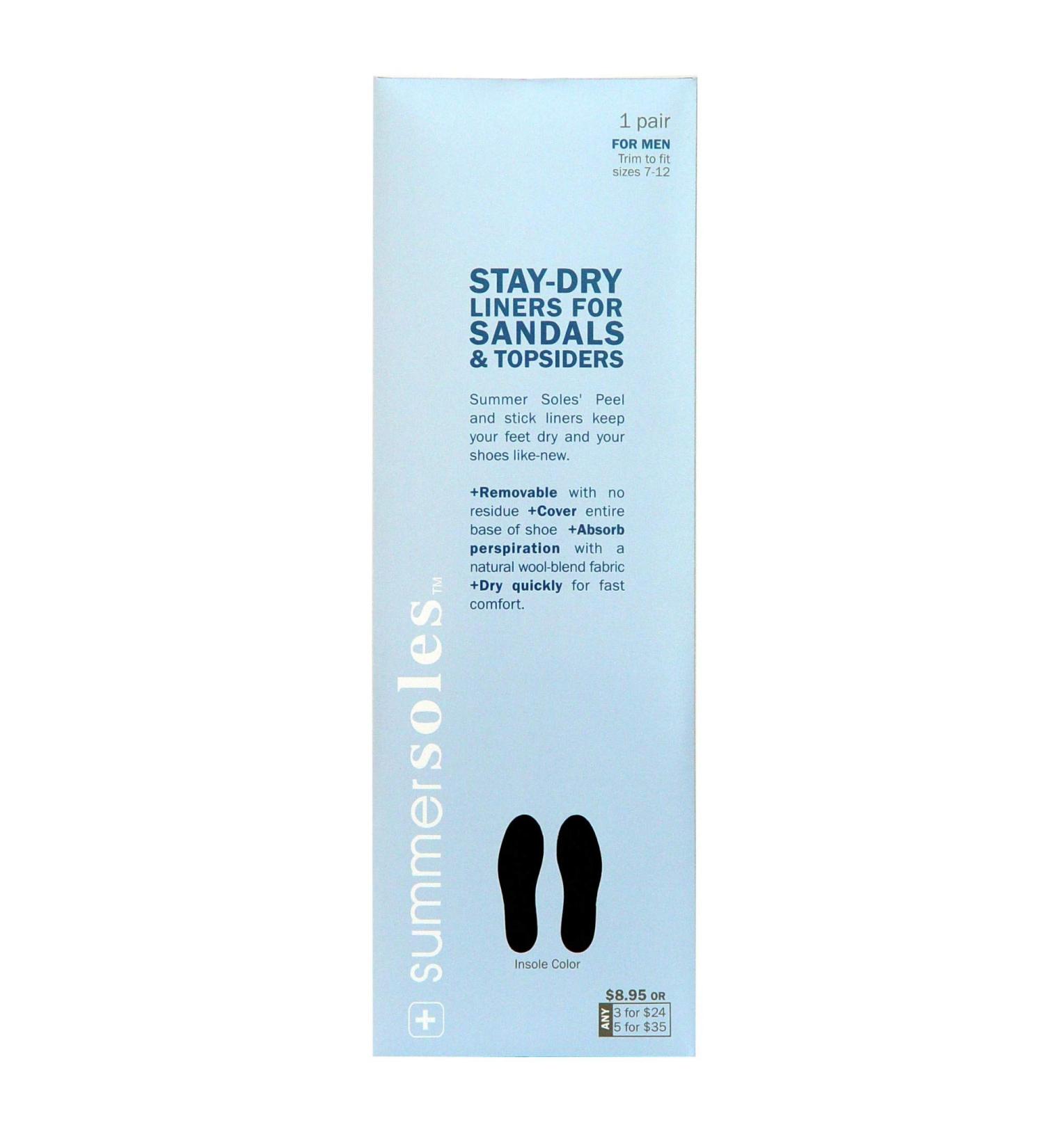 Summer Soles Ultra Absorbent Stay-Dry Men s Trim-to-Fit Insoles for Sandals Dress and Open-Toe Shoes - Wool Design Helps Stop Sweaty Feet 1 Pair (Pack of 2) Brown