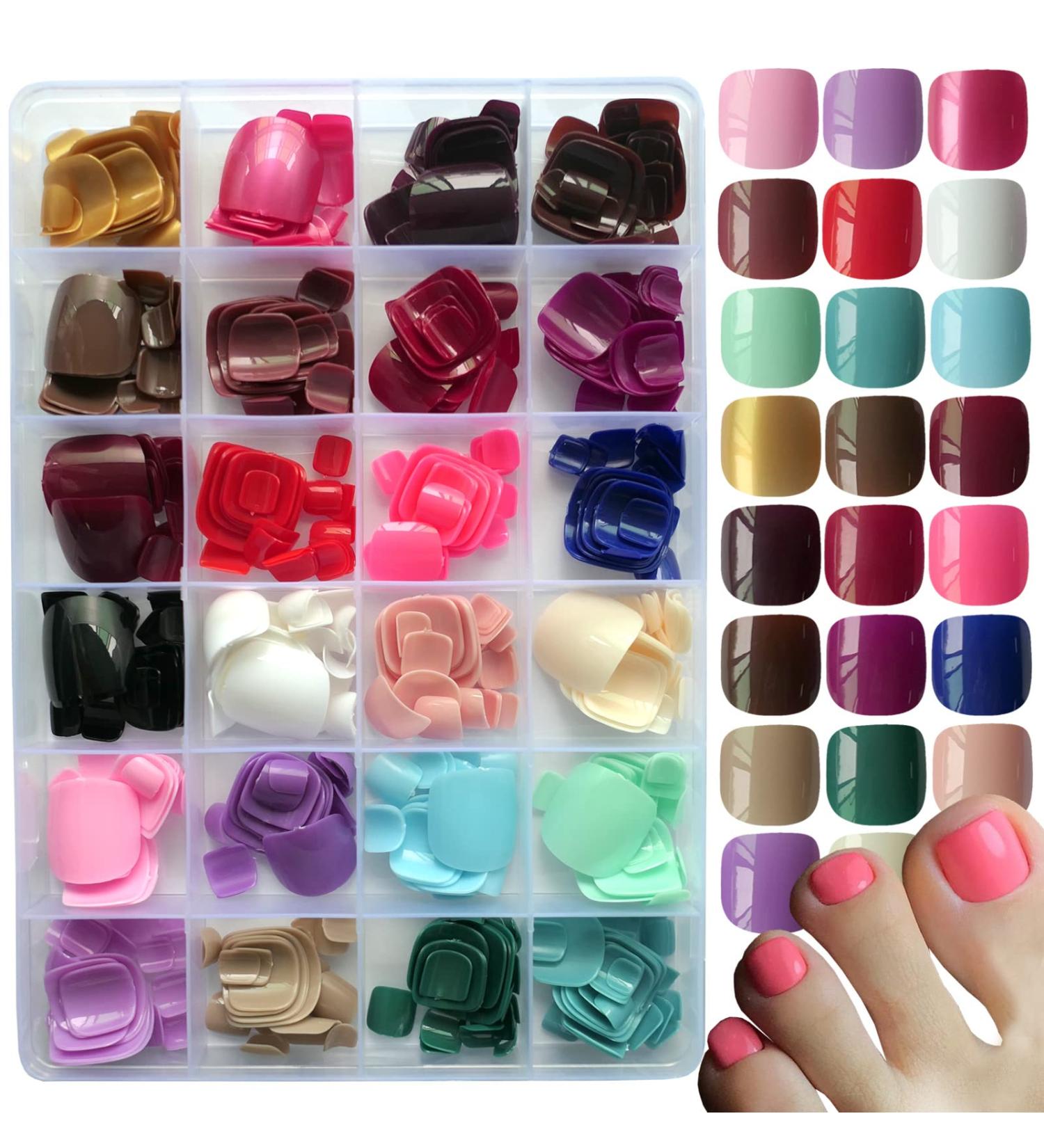 576pc Colored Press on Toenails Short Square Fake Toe Nails - LoveOurHome Glossy Full Cover Artificial False Toenail French Pedicure Decor - 24 Colors for Women & Teens - Buy Online on GoSupps.com