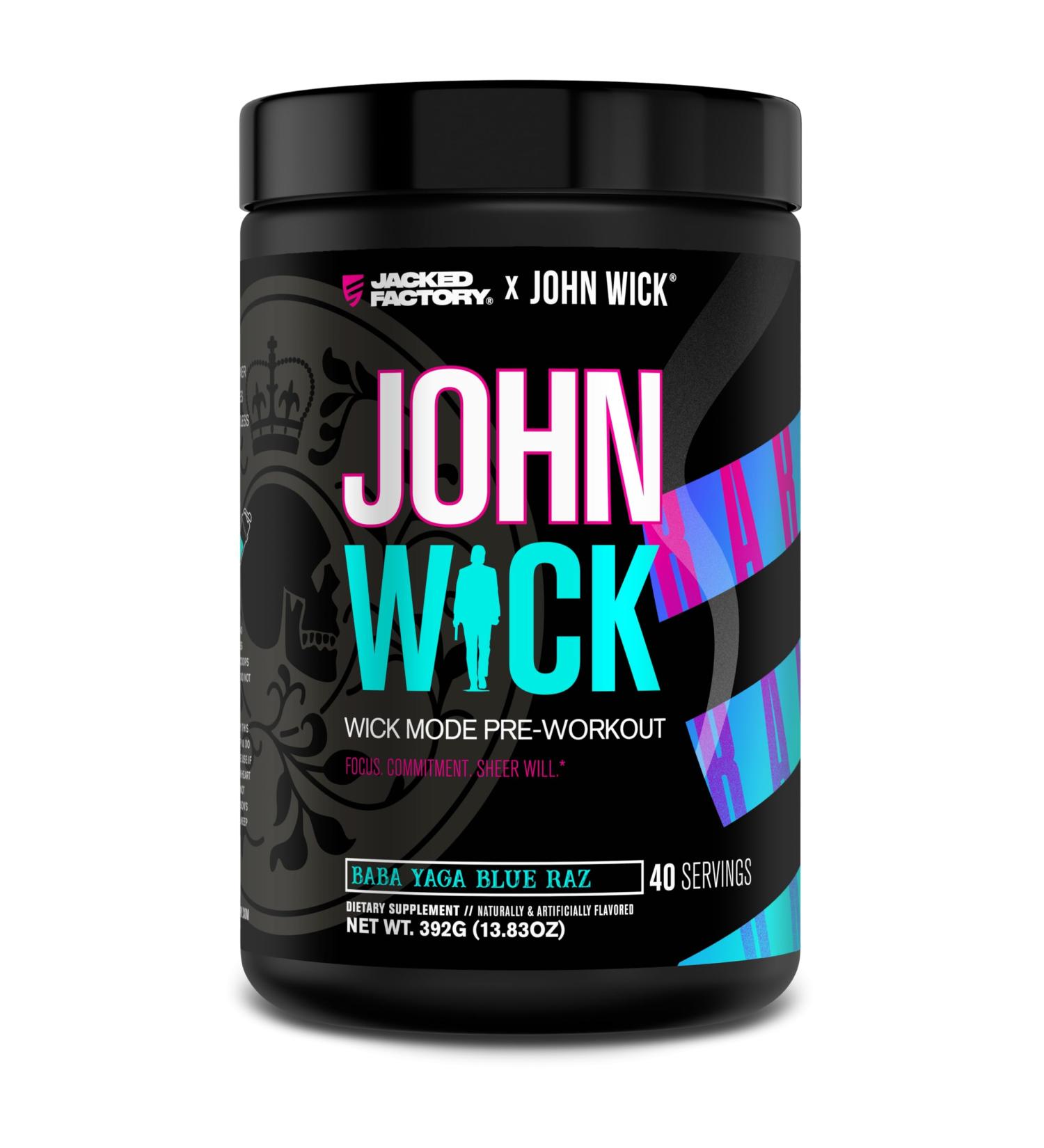 Jacked Factory X John Wick - Wick Mode Pre Workout Powder - Intense Energy Battle-Ready Focus Unstoppable Commitment and Sheer Will - 40 Servings Baba Yaga Blue Raz - Buy Online on GoSupps.com