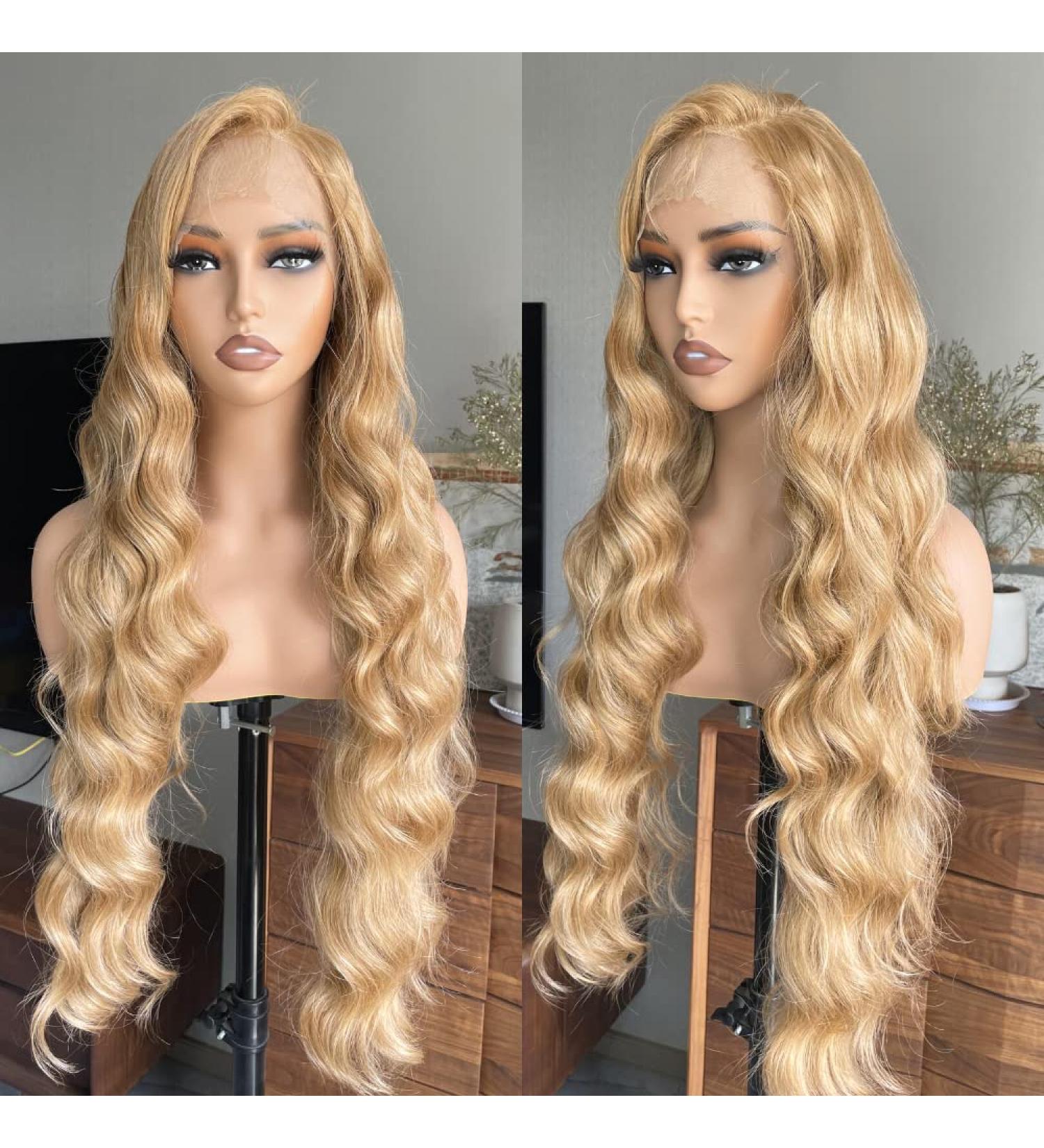 LOLYDEER Honey Blonde 32 Loose Wave Synthetic Lace Front Wig | Brown Blonde Mix | Pre-Plucked | HD Lace | 150% Density - Buy Online on GoSupps.com