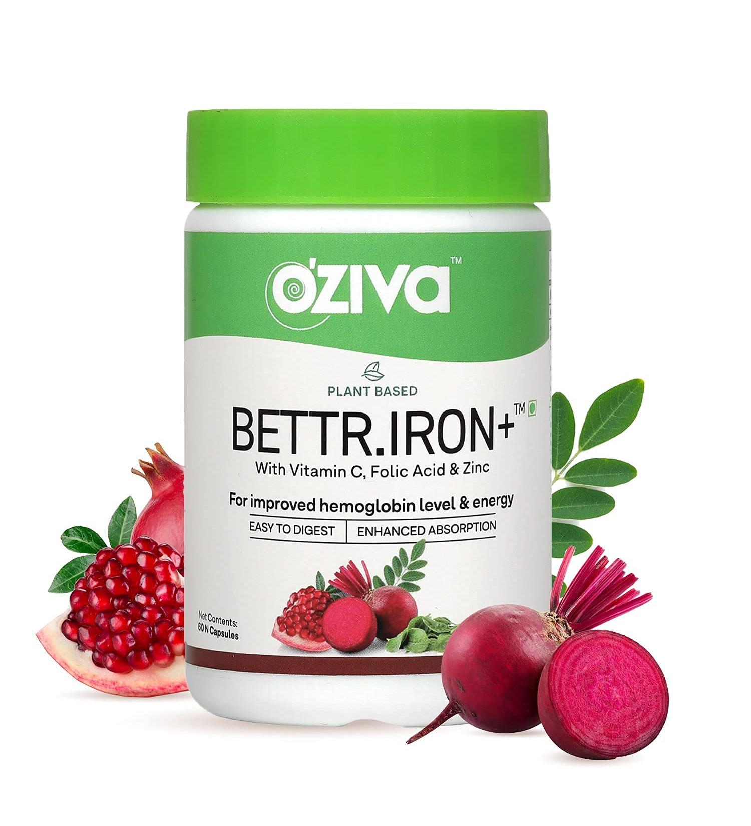 Kavir Bettr.Iron+ (Plant Based Iron Vitamin C Folic Acid Zinc & Moringa) for Improved Hemoglobin Oxygen Binding & Immunity Iron Supplements Certified Vegan 60 Capsules - Buy Online on GoSupps.com
