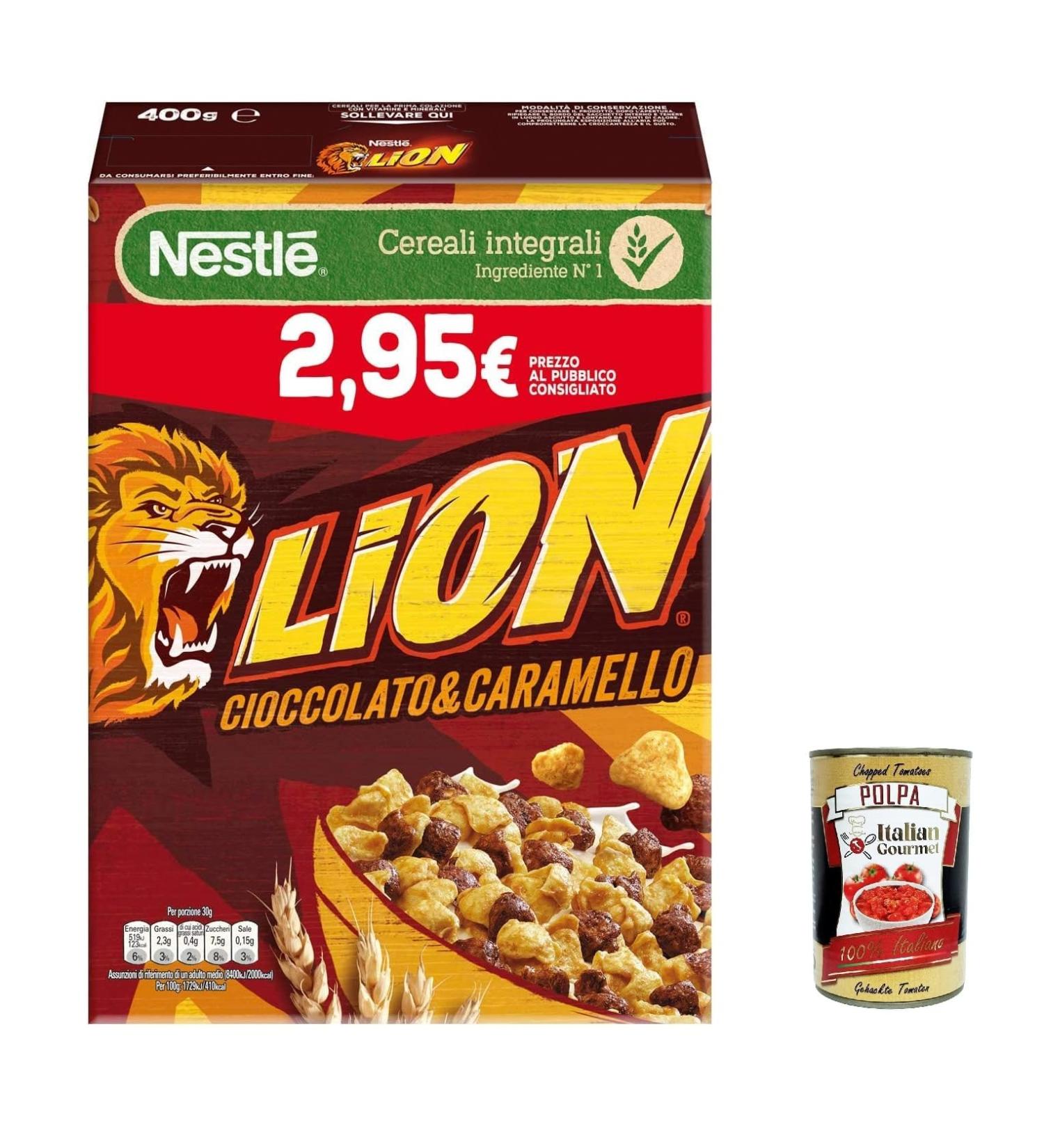  Italian Gourmet E.R. Nestl Lion Cereali Integrali Cioccolato e Caramello Lot of 6 whole cereals with chocolate and caramel 400 g + Italian Gourmet pulp 400 g - Buy Online on GoSupps.com