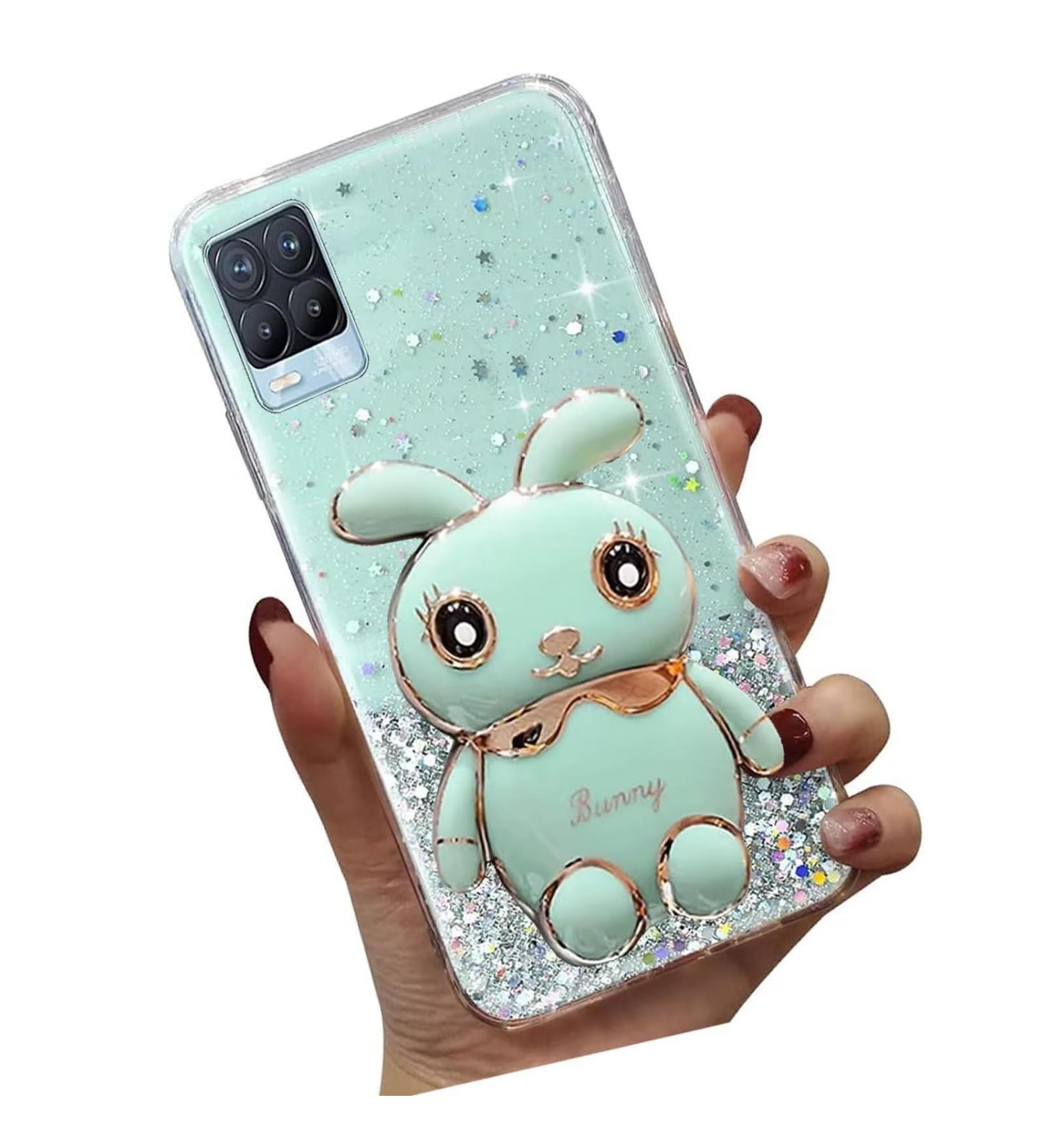Buy Tivenfezk Nadoli Soft Silicone Glitter Rabbit Case for Oppo Realme 8 Pro 4G - Stylish Hidden Stand Cell Phone Cover - Buy Online on GoSupps.com