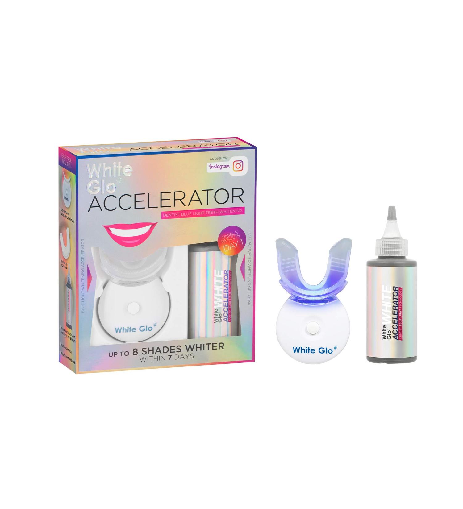 White Glo Accelerator Teeth Whitening Kit - Sensitive Teeth & Gums - 3 Months Treatment - Carbamide Peroxide Formula with Papaya Pineapple Enzyme - Buy Online on GoSupps.com