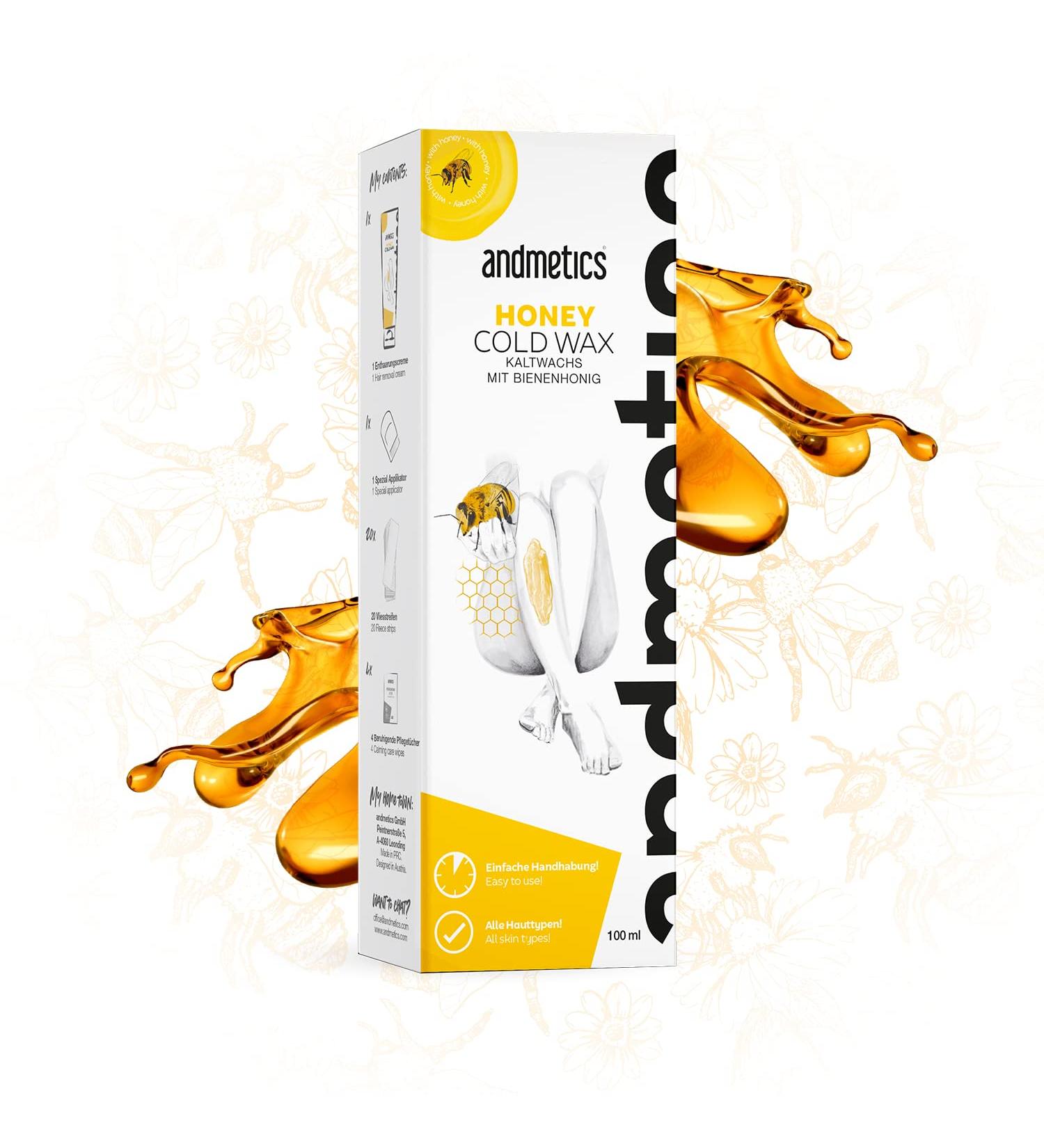 Andmetics Honey Cold Wax | Real Bee Honey for Smooth Skin | 100g Body Wax | Sensitive Skin | Easy Application | Up to 4 Weeks Results - Buy Online on GoSupps.com
