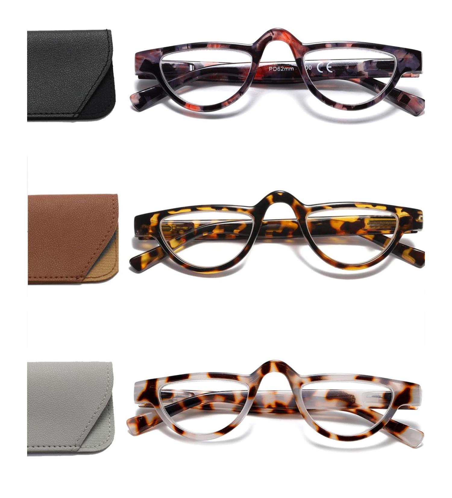Buy Hubeye Retro Half Moon Reading Glasses - 3 Pairs +1.5 Diopters Lightweight Spring Hinge Stylish for Men & Women - International Shipping Available - Buy Online on GoSupps.com