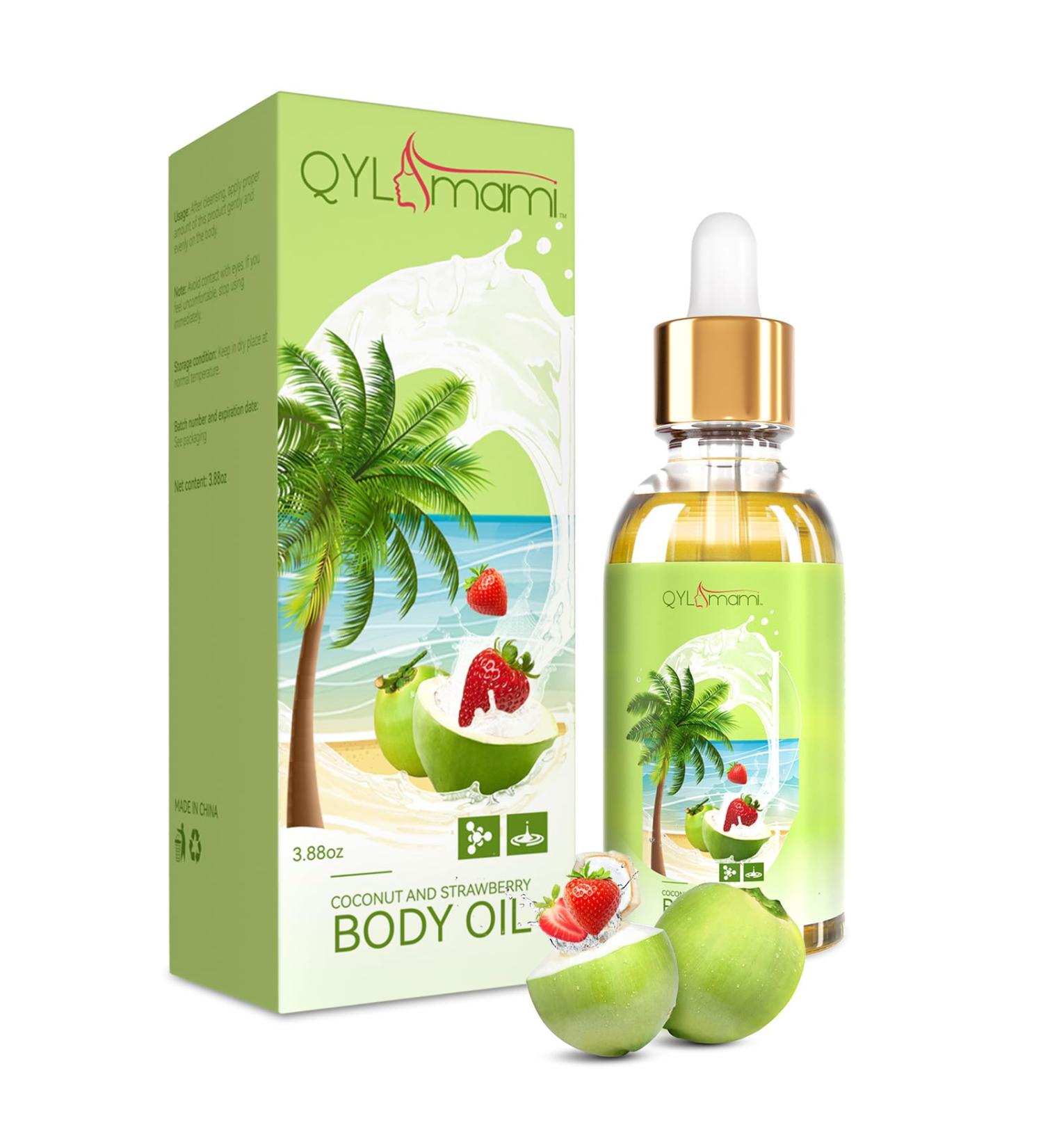Coconut & Strawberry Body Oil - Luxurious Antioxidant Skin Care with Vitamin E Jojoba & Argan Oil for Nourishment | 115ML - Buy Online on GoSupps.com