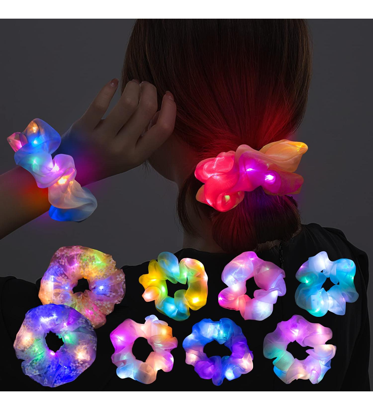 8 Pcs LED Scrunchies for Women - Colorful Glow Hair Bands | Light Up Hair Tie for Girls - Multi Light Modes for Halloween Rave Party - Buy Online on GoSupps.com