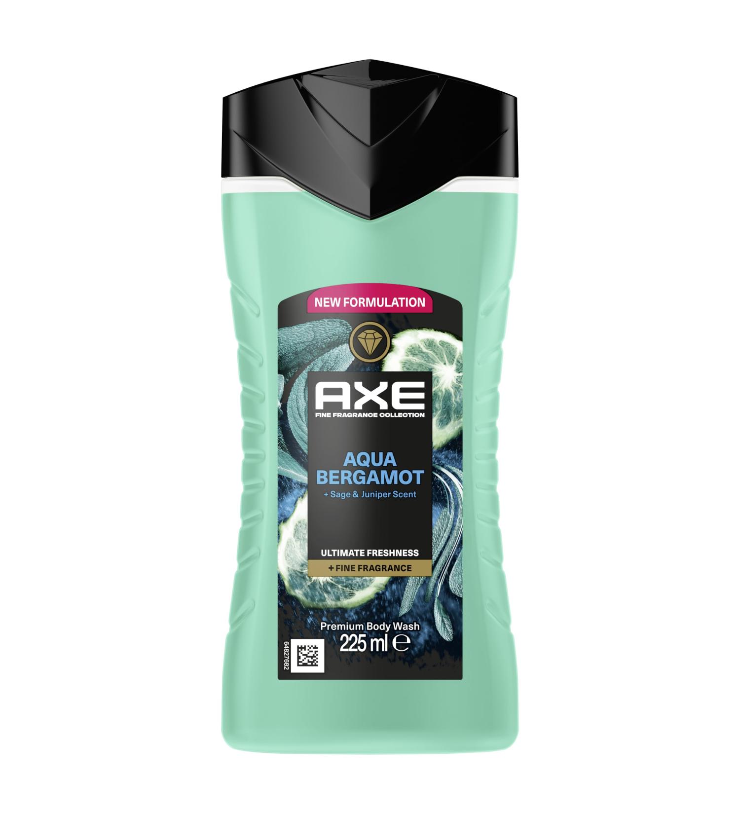  AXE - Shower Gel - Prestige Collection - Aqua Bergamot - 12 hours of freshness - Bergamot sage and juniper fragrance - 100% plant-based moisturizing agents - 1 x 225ml - Buy Online on GoSupps.com