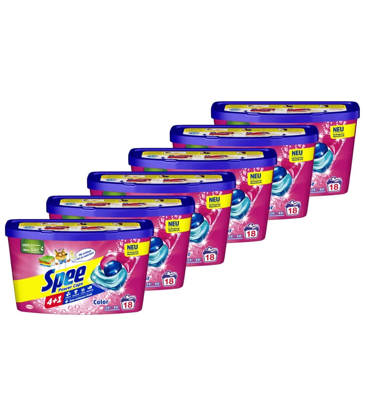 Spee Power Caps Color 4 + 1 108 WL (6 x 18 Washloads) | Pre-Dosed Color Detergent for Bright and Dark Fabrics | Eco-Friendly Cleaning Solution - Buy Online on GoSupps.com