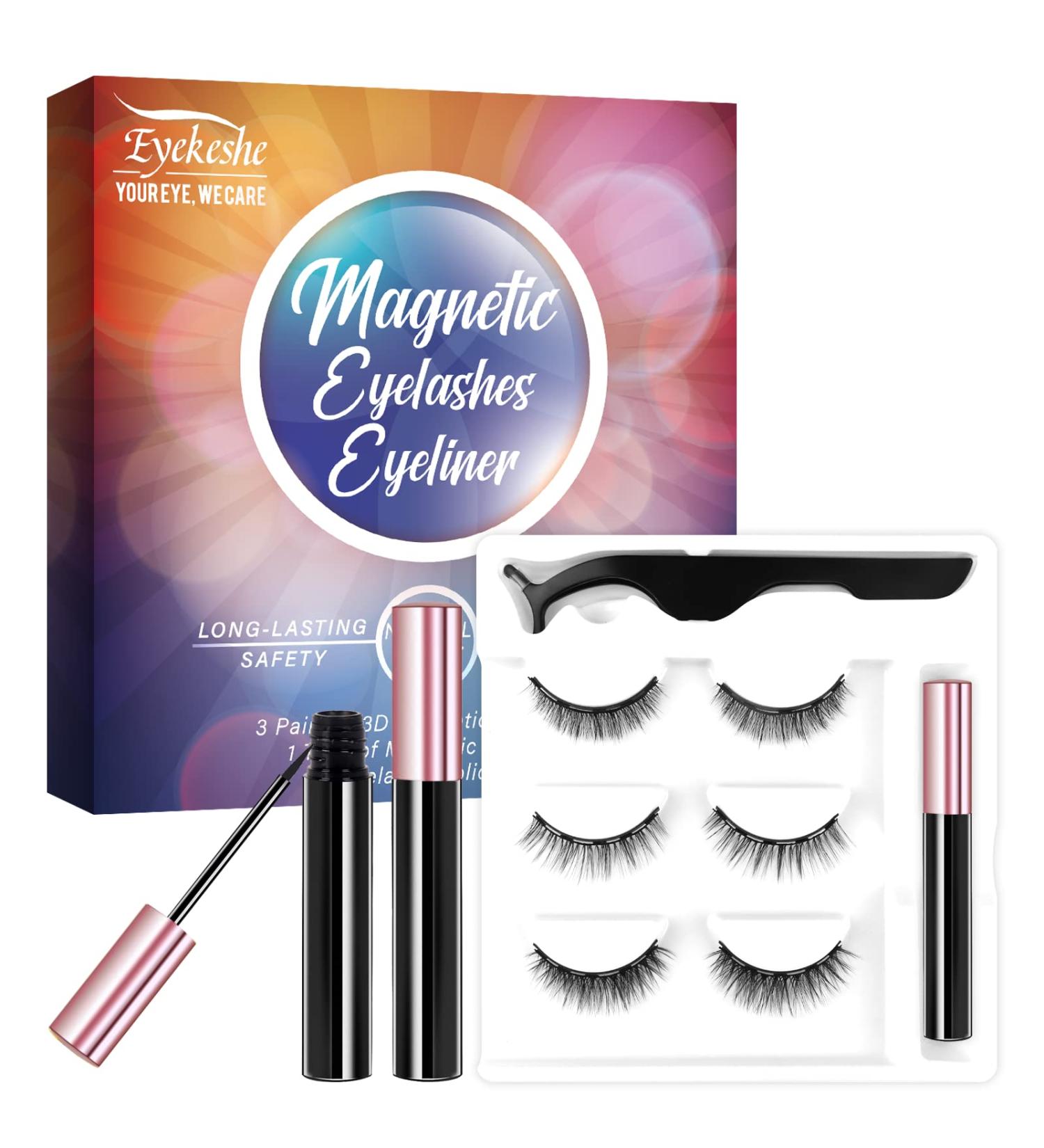 Natural Look Magnetic Eyelashes Kit - 3 Pairs with Upgraded Eyeliner & Applicator | No Glue, Reusable - Buy Online on GoSupps.com