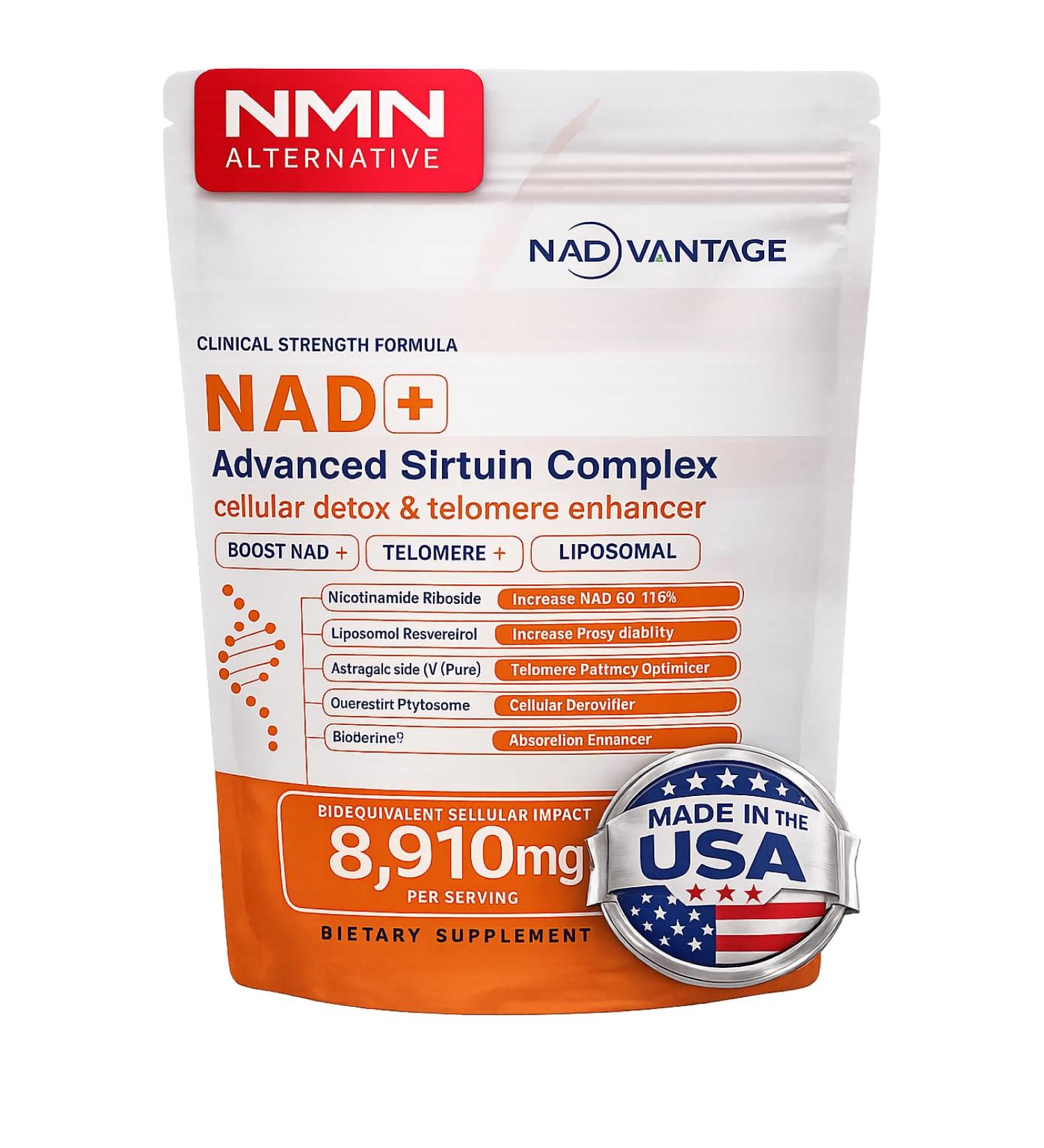 Advanced NAD+ 5D Matrix - NMN+-Alternative Max Potency 8 910mg - 1000mg Nicotinamide Riboside (NR) + Resveratrol + Telomere Activator - Premium Longevity Stack - Buy Online on GoSupps.com
