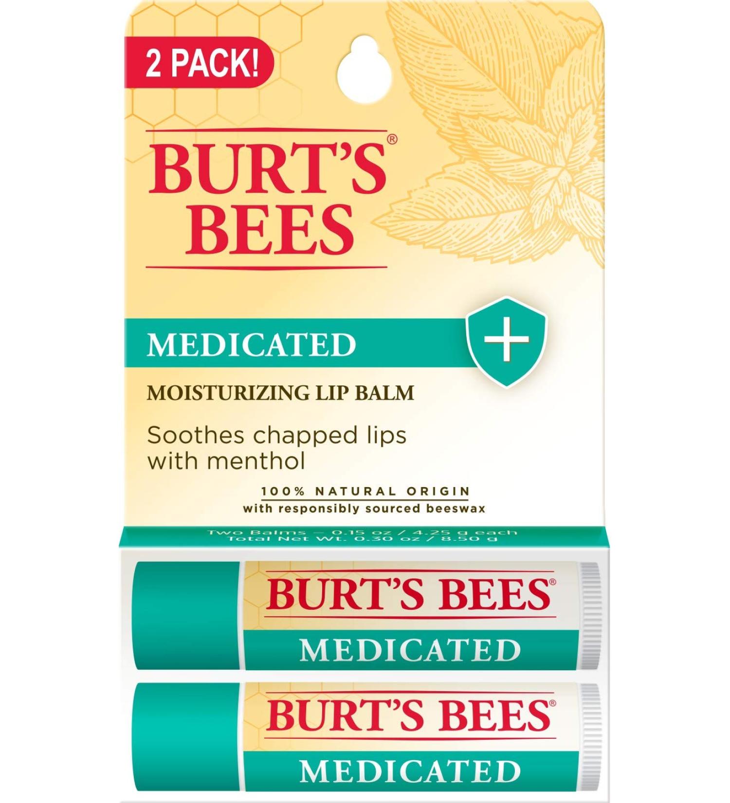 Burt's Bees Medicated Lip Balm Stocking Stuffer for Dry Chapped Lips - Holiday Gift with Menthol & Eucalyptus (2 Pack) - Buy Online on GoSupps.com