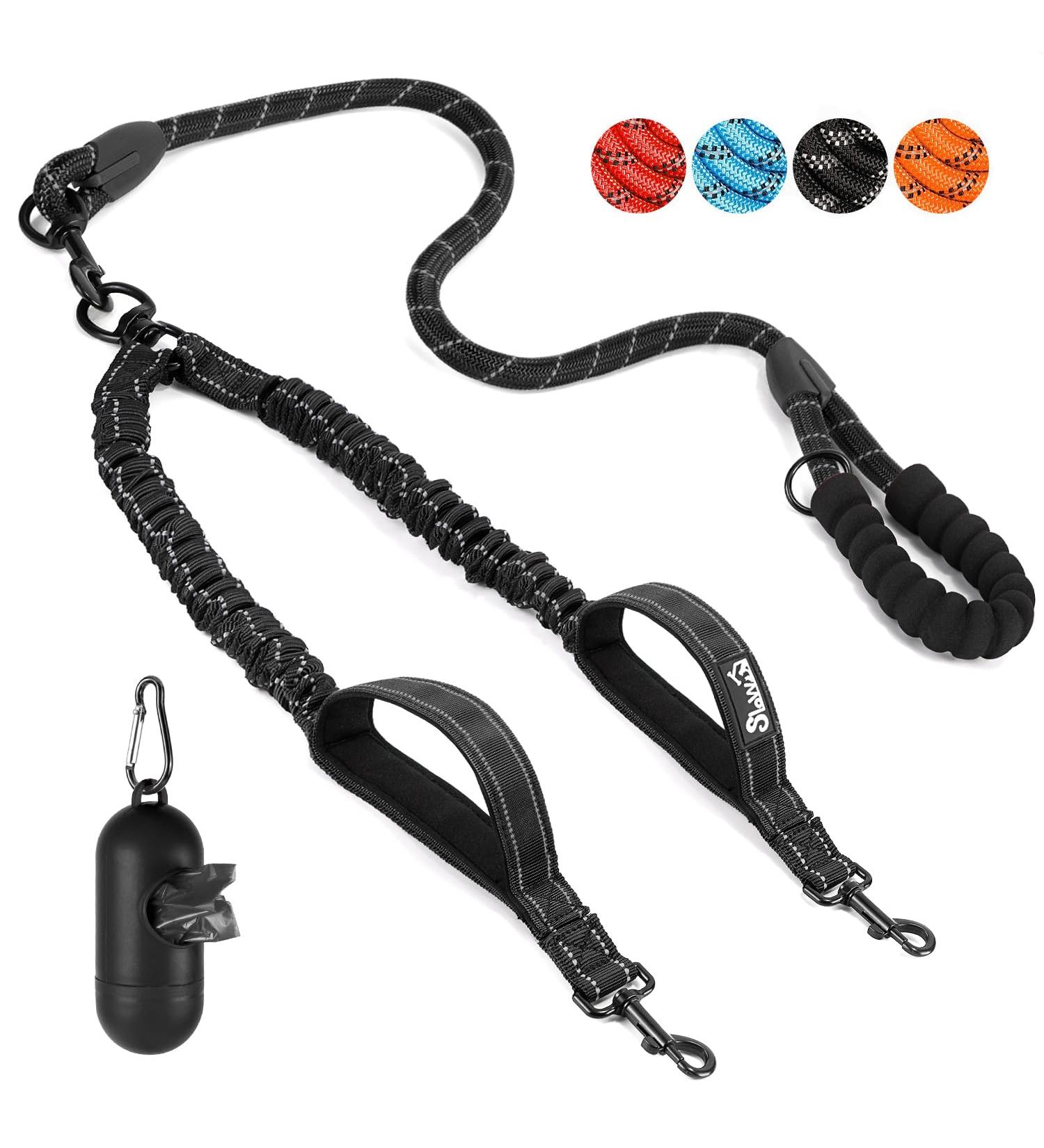Eyein Double Linen Dog Leash for Large Dogs - Reflective Flexible & Padded Handles | 11-68kg (Black) - Buy Online on GoSupps.com
