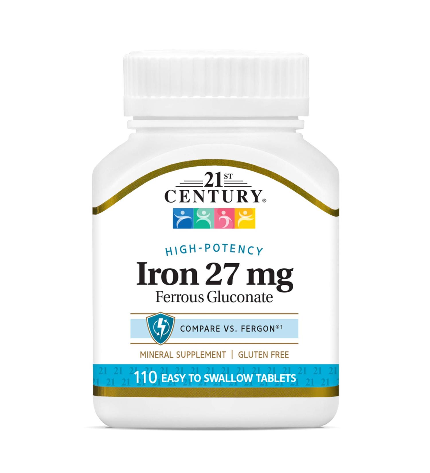 21st Century Iron 27mg Ferrous Gluconate Tablets - 110 Count - Buy Online on GoSupps.com
