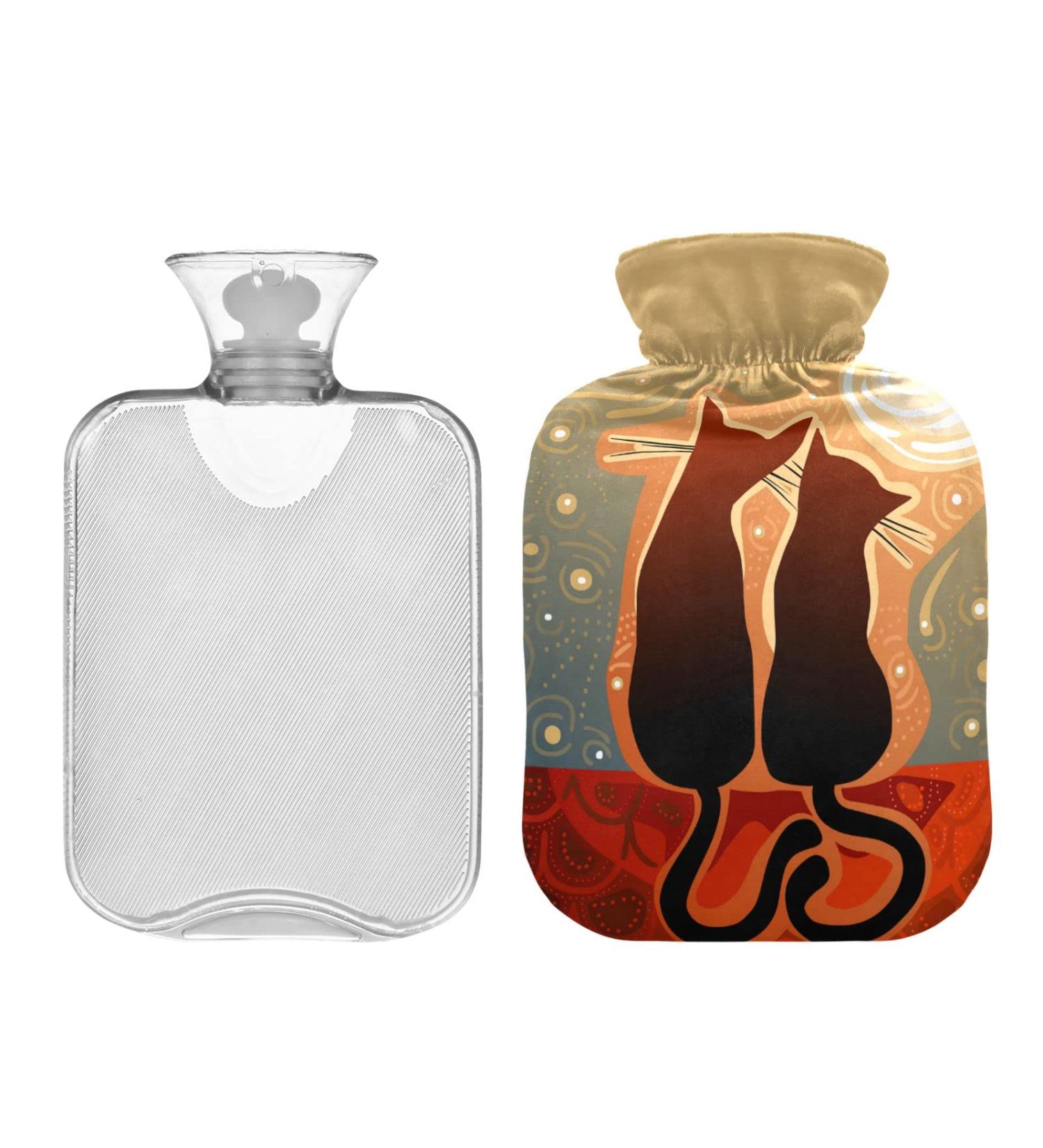 Hot Water Bottle 2L with Cover - Cats in the Moonlight | Pain Relief & Winter Hand Feet Warmer - Buy Online on GoSupps.com