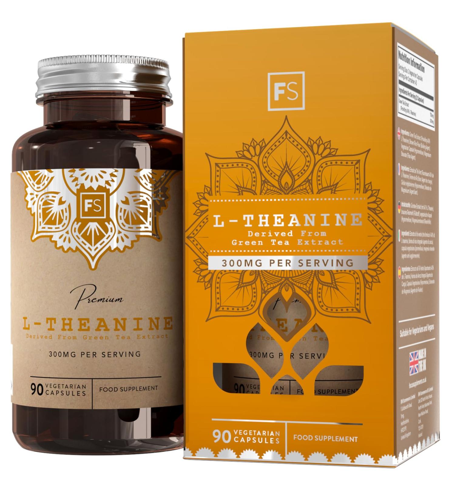 FS L Theanine | 90 Green Tea Based Theanine Capsules - 750mg High Content Green The Extract Providing 300mg of L-Theanine per Serving | Non-GMO Gluten Free | Made in the UK - Buy Online on GoSupps.com