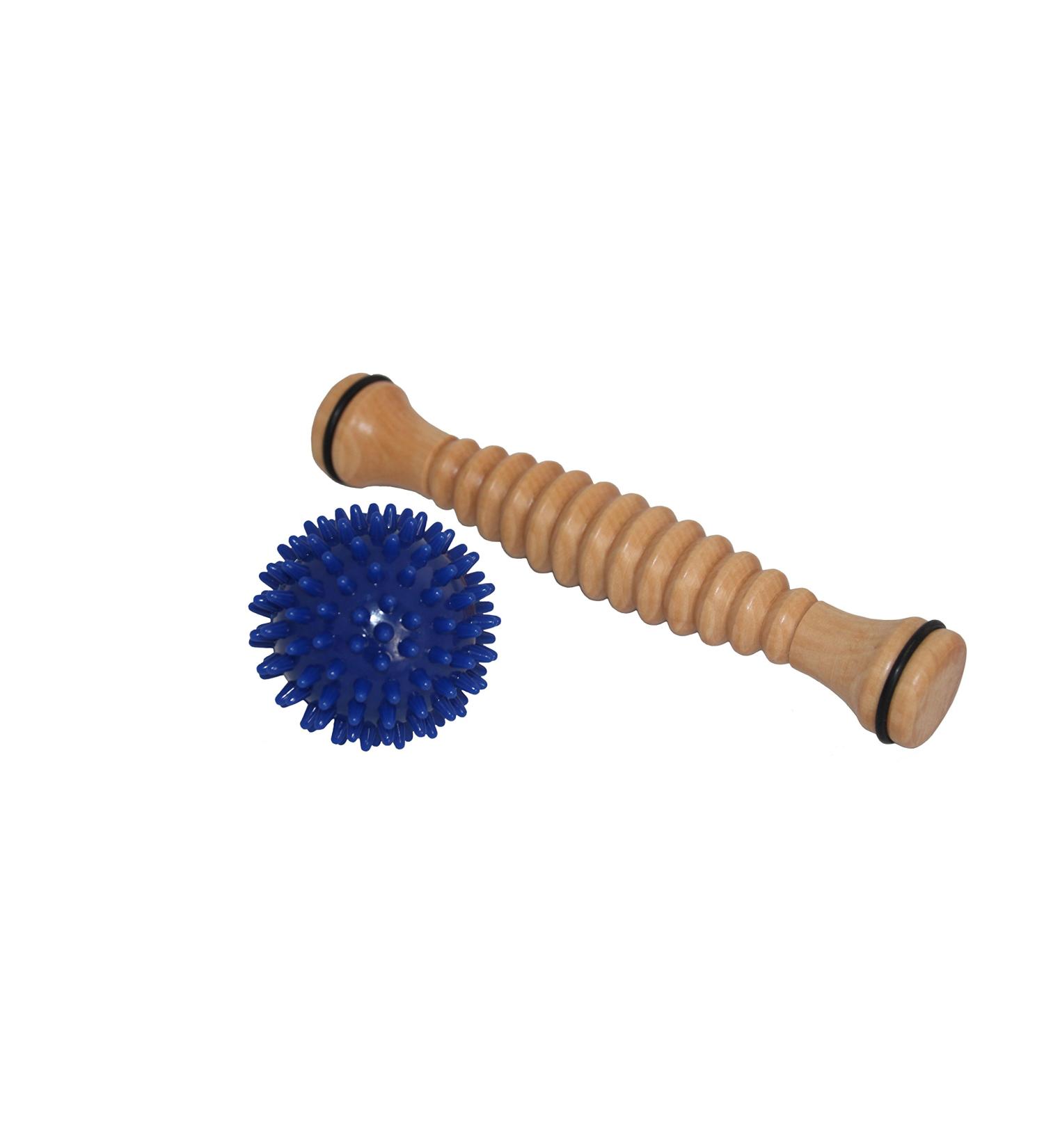 Foot massage roller foot reflexology massage made of wood grooved with hedgehog ball