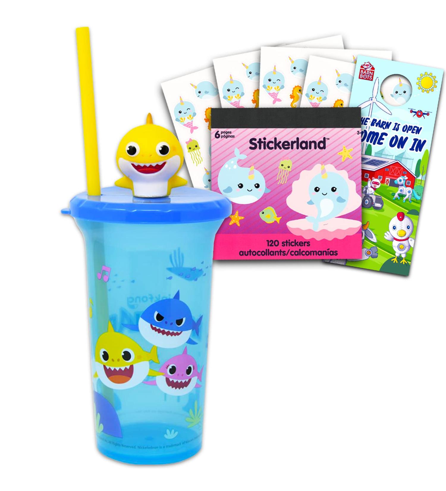 Baby Shark 15oz Cup Set for Boys | Refillable with Straw and Stickers | School Supplies & Sports - Buy Online on GoSupps.com