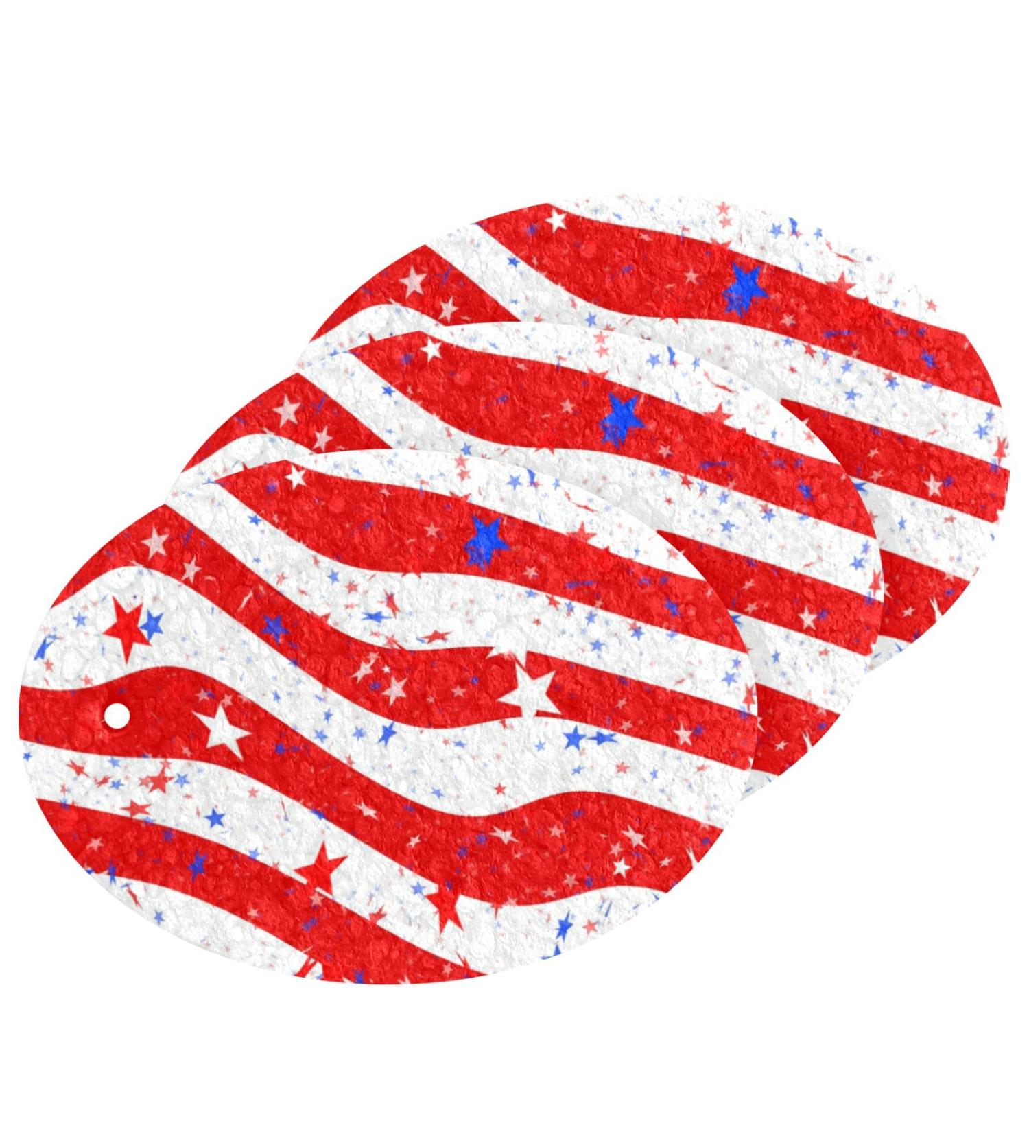 3-Pack Cleaning Kitchen Sponges Oval American Red Flag Kitchen Cellulose Dishwashing Wood Pulp Cotton - Buy Online on GoSupps.com