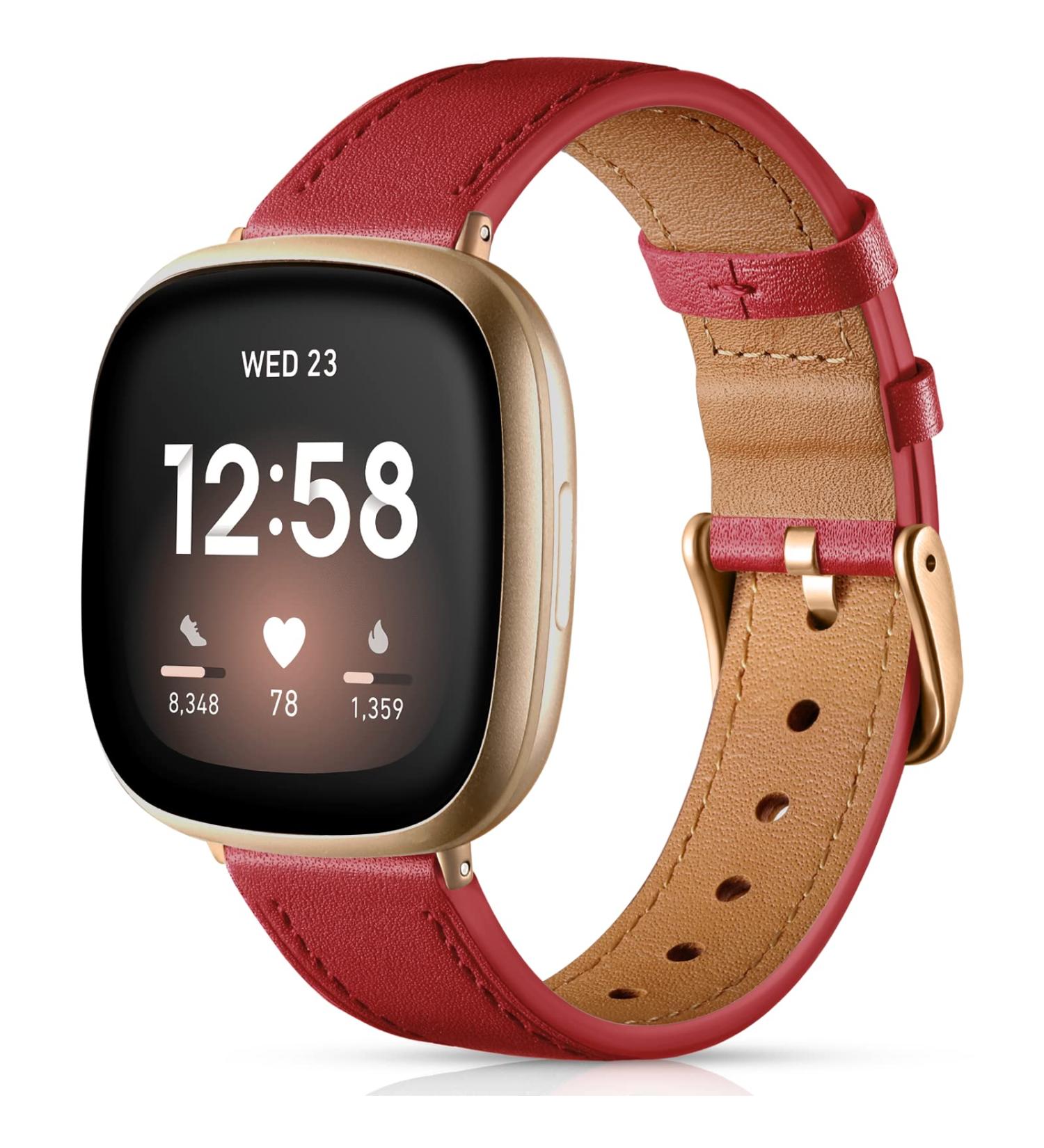 Maledan Genuine Leather Band for Fitbit Versa 3/Sense - Red - Buy Online on GoSupps.com