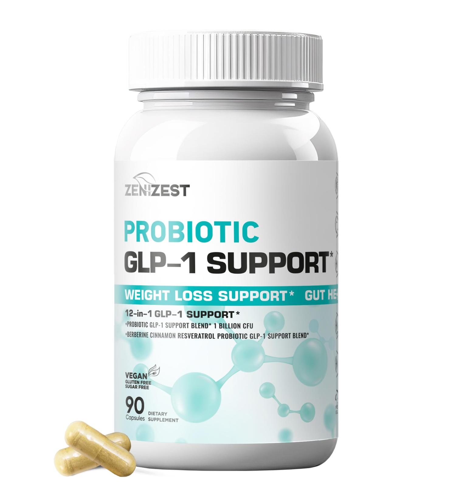 ZeniZest GLP-1 Support Probiotic Weight Loss Support Supplement - Women Men GLP1 Support with Berberine - Natural Keto Daily Oral Appetite Suppressant Hunger Control Metabolism Fat Burn Gut Health - Buy Online on GoSupps.com