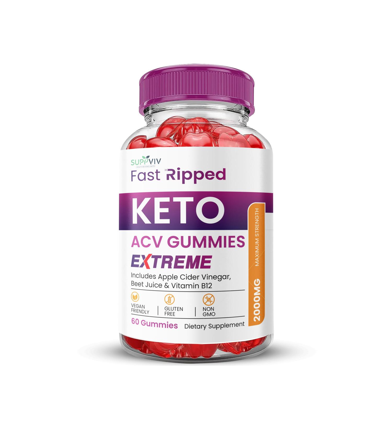 Fast Ripped Keto ACV Gummies 2000MG - Apple Cider Vinegar Weight Loss Supplement - 60 Count - Buy Online on GoSupps.com