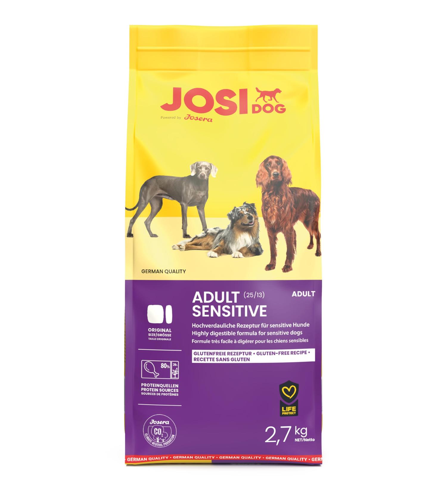 JosiDog Adult Sensitive (3 x 2.7 kg) | Food for sensitive dogs particularly digestible and gluten-free | Premium dry food for adult and sensitive dogs | Powered by - Buy Online on GoSupps.com