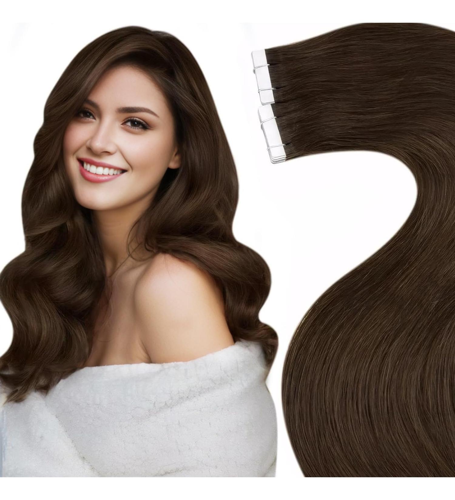 Buy Laavoo 70 cm Brown Tape Extensions - 20PCs Real Hair Invisible 65g & International Shipping - Buy Online on GoSupps.com