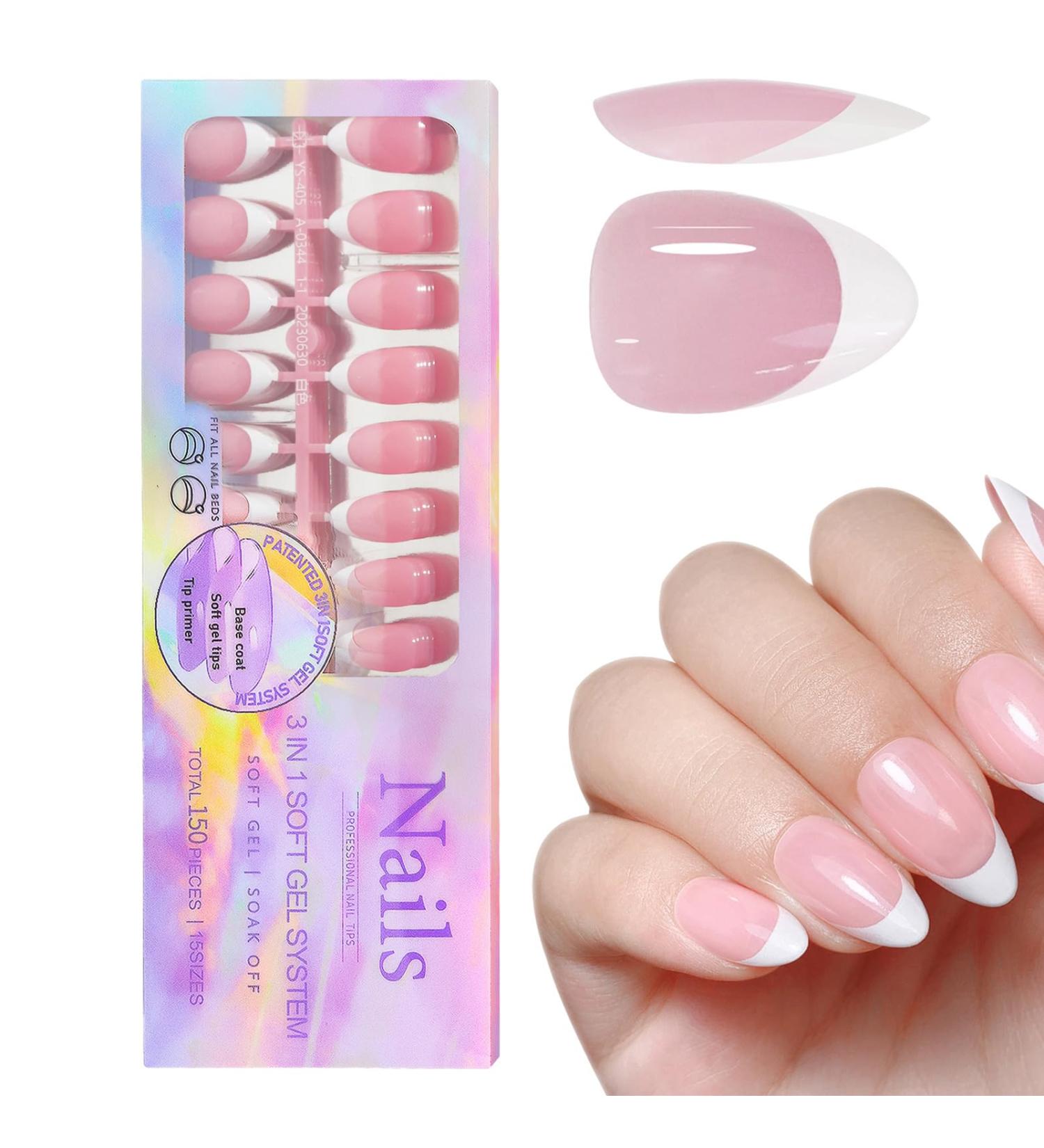 White French Tip Press on Nails | Artificial Full French Nails for Women - Beauty Products for Home Wedding Dating Gathering Traveling Pochy 05 - Buy Online on GoSupps.com