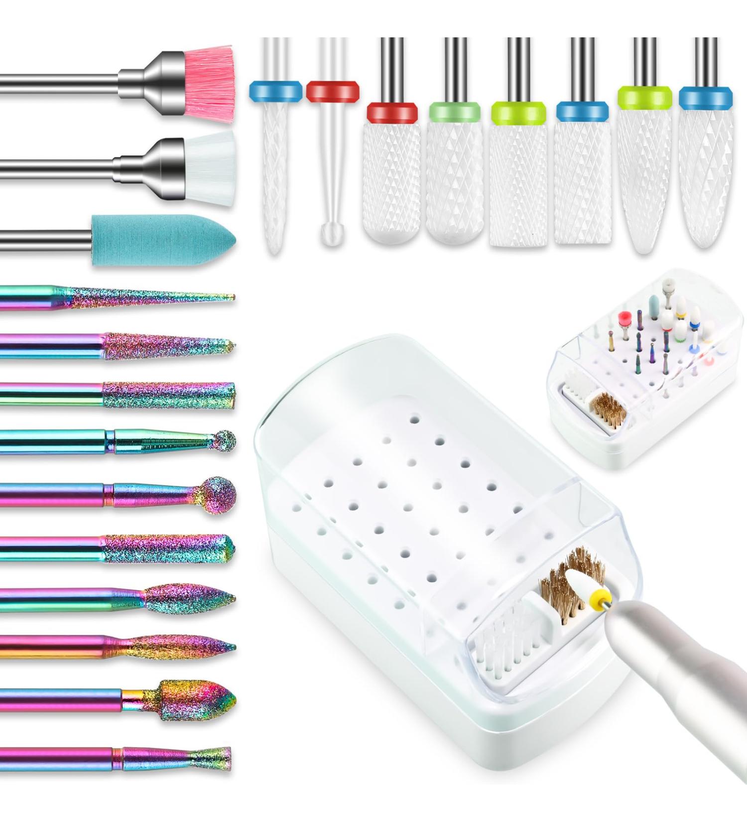 21-Part Nail Cutter Bit Set with Holder - Diamond & Ceramic Nail Files for Manicure Pedicure & Home Salon | Hard Metal Remover Bits - Buy Online on GoSupps.com