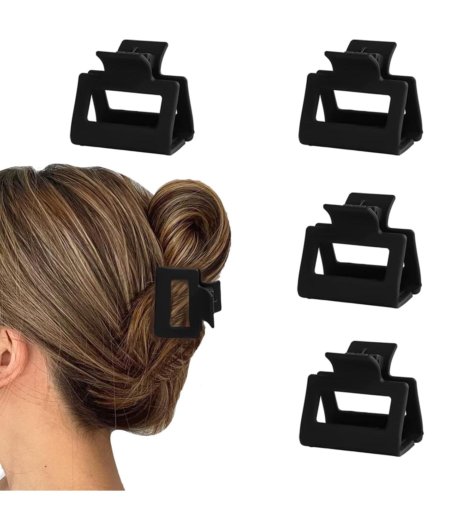 Set of 4 Small Black Claw Clips for Thin and Thick Hair - Square Matte Design - Women's Hair Accessories - Ideal Gifts for Mom - Buy Online on GoSupps.com