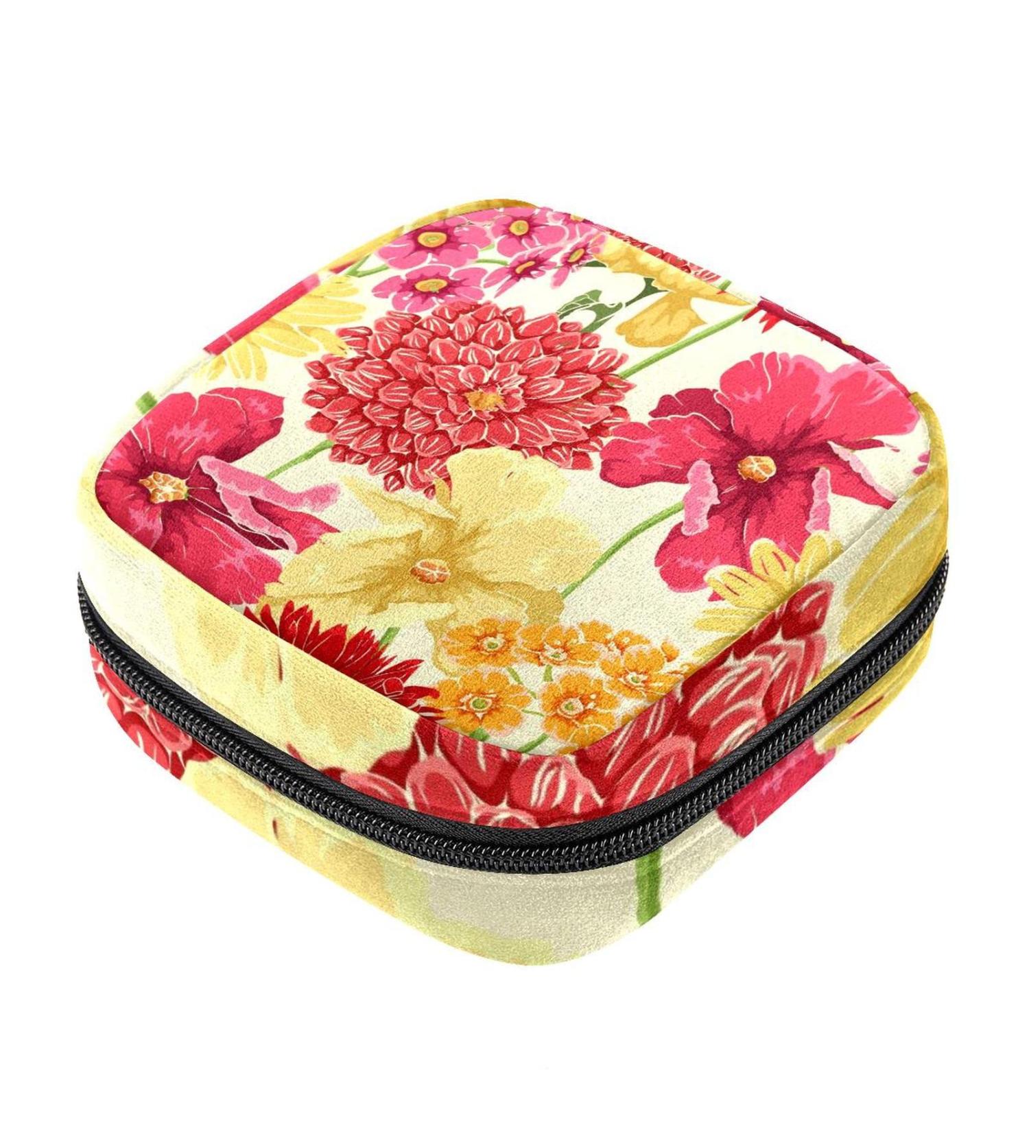Buy Menstrual Pad Bag with Zipper - Ladies Napkin Pouch & Tampons Collection Bag (Watercolor Flowers) - Stylish & Functional for Women and Girls - Buy Online on GoSupps.com