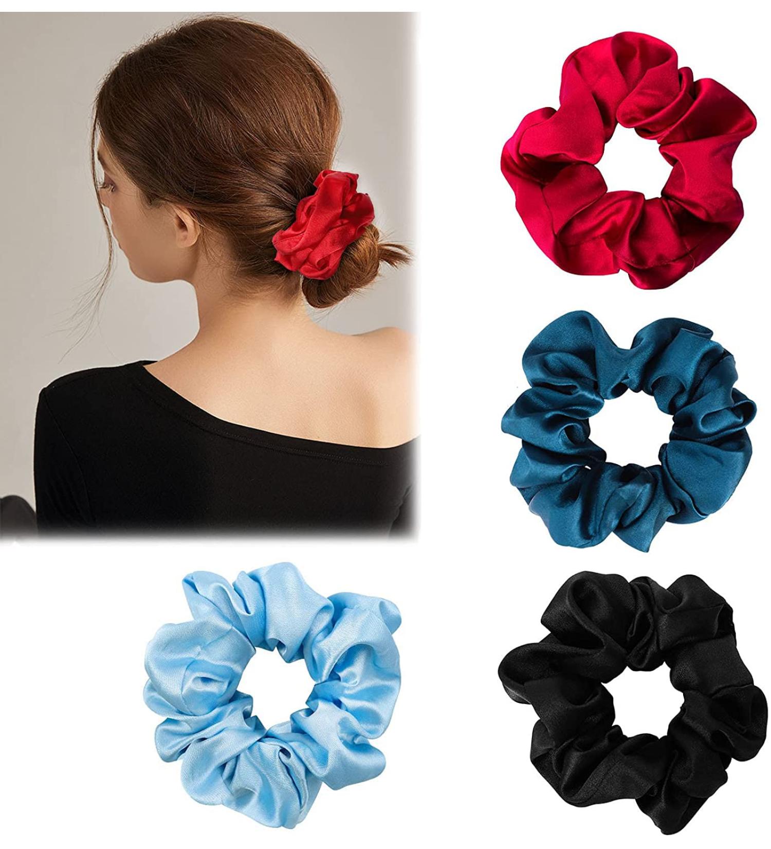 Shop Kameun 4-Piece Silk Scrunchies | Colorful Hair Ties for Women & Girls | Eco-Friendly Elastic Ponytail Holders - Buy Online on GoSupps.com