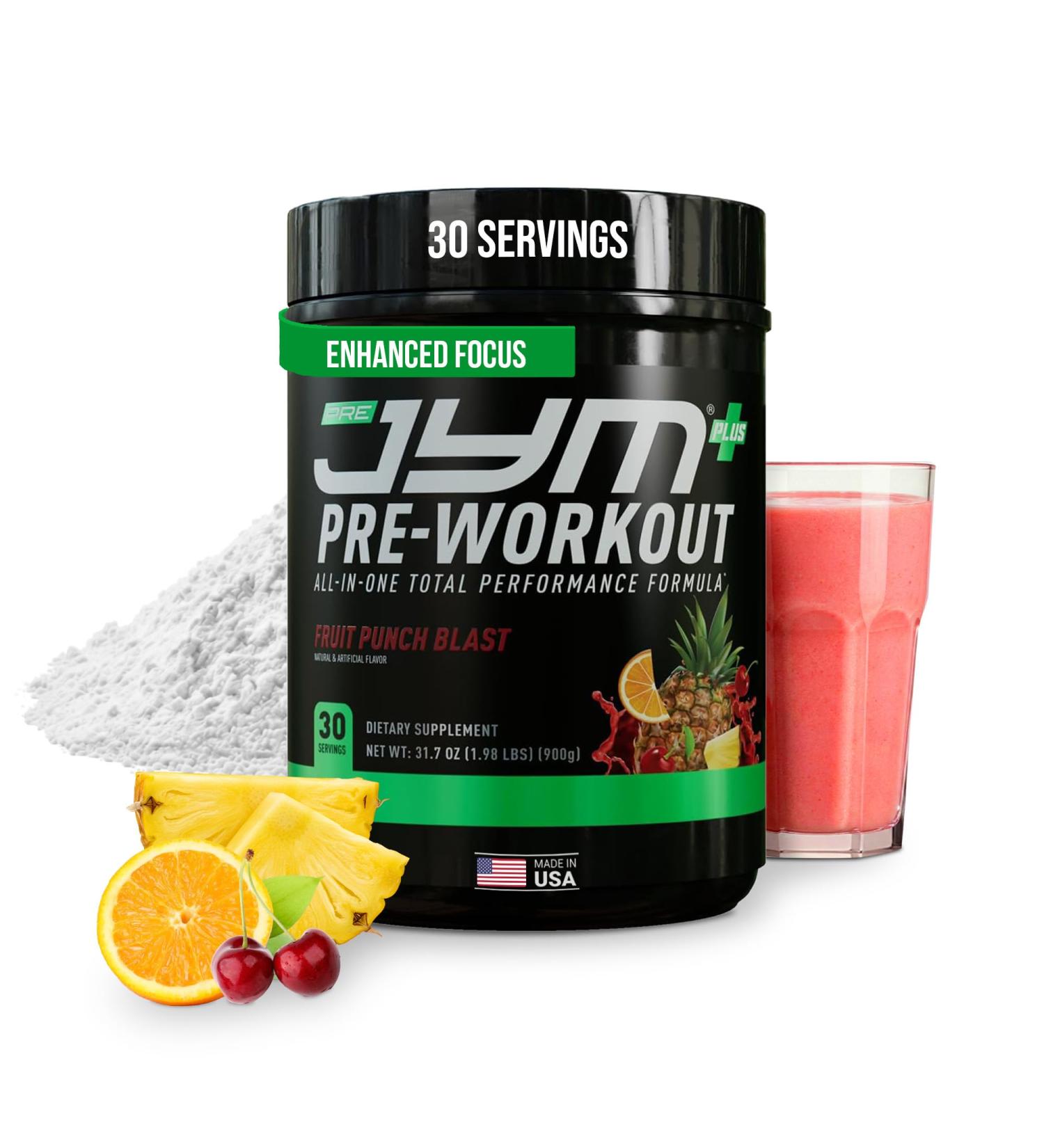 JYM Supplement Science Pre JYM Plus Fruit Punch Pre-Workout Powder Amino Nitrates Creatine Betaine Nootropics BCAA s for Men & Women 30 Servings Fruit Punch Blast