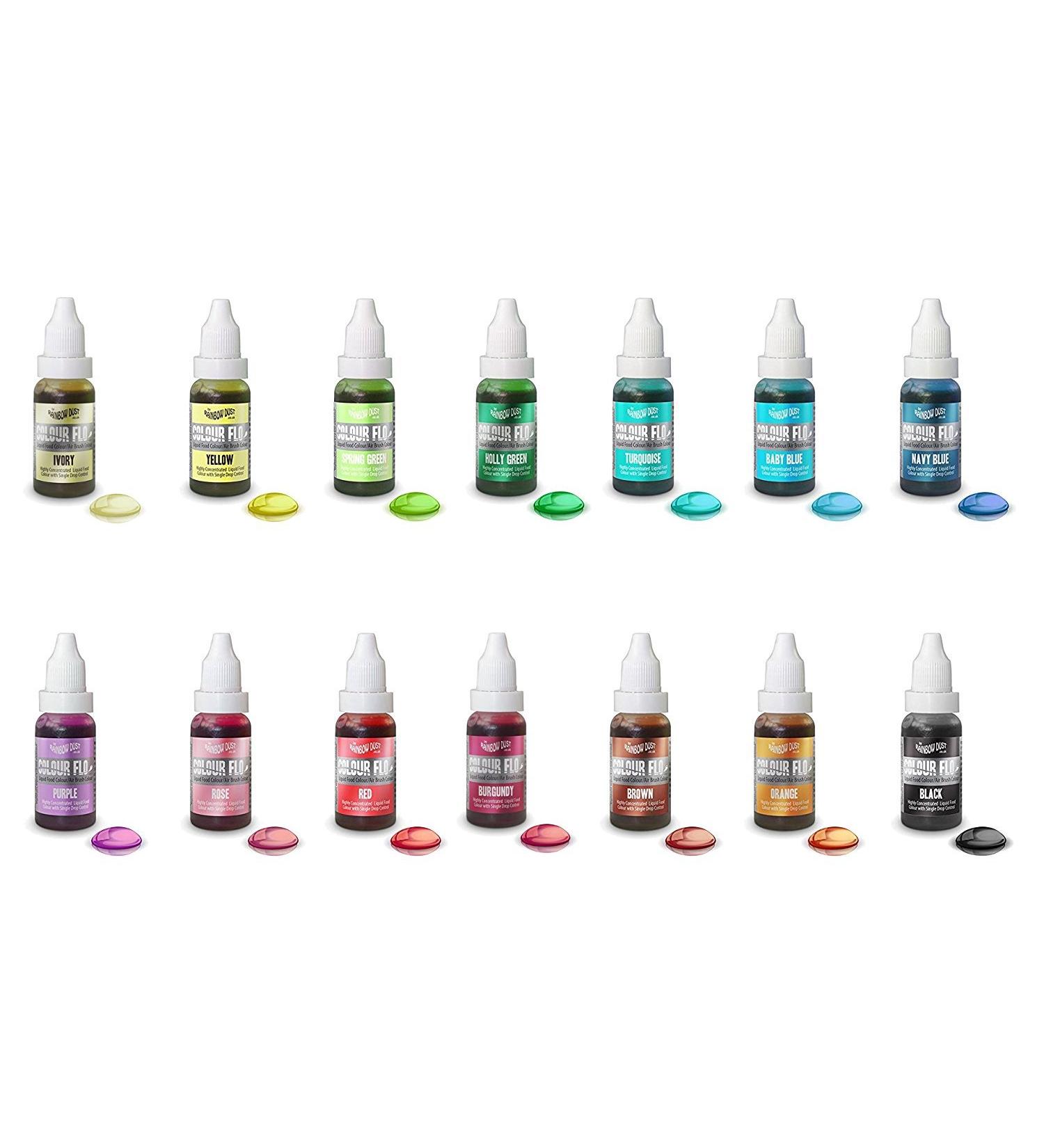 Rainbow Dust Colour Flo Concentrated Liquid Food Air Brush Colouring (Set of 14)