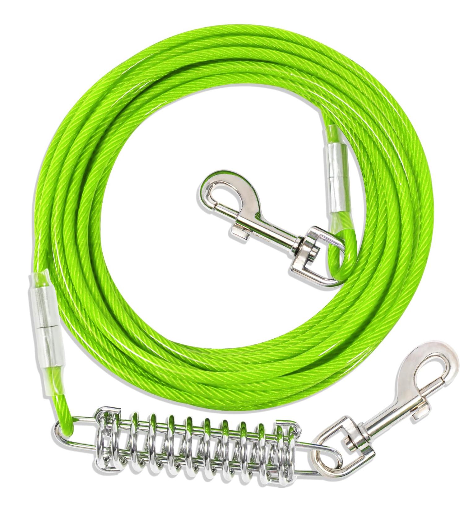 Yard Leash for Dogs - Shock Absorbing 15m Tie Out Cable | Durable Outdoor Leash in Green - Buy Online on GoSupps.com