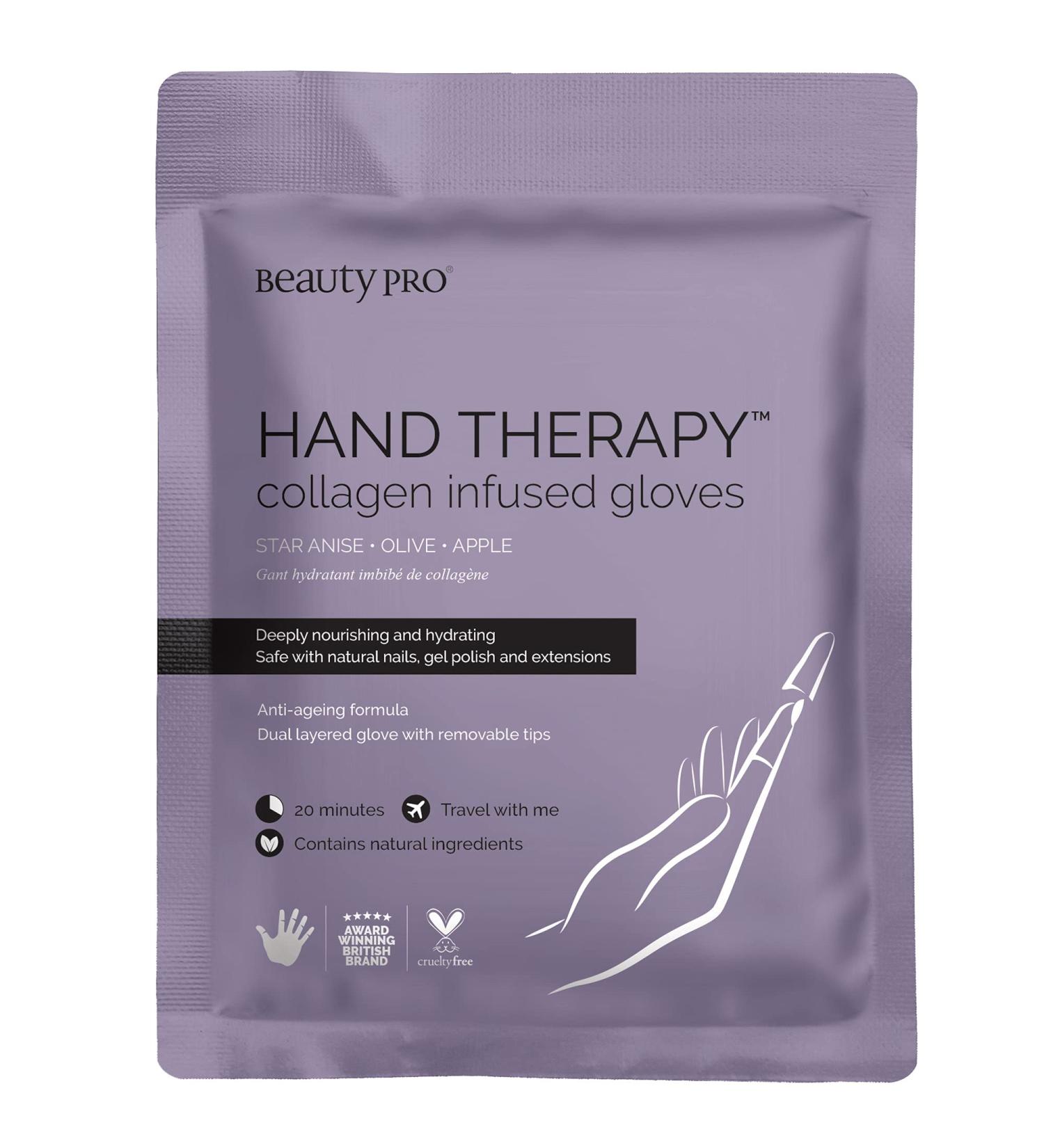 BeautyPro Hand Therapy Hand Mask with Collagen & Argan Oil - Moisturizing Gloves Treatment for Cracked, Dry Hands - Safe for Natural and Extension Nails - Buy Online on GoSupps.com